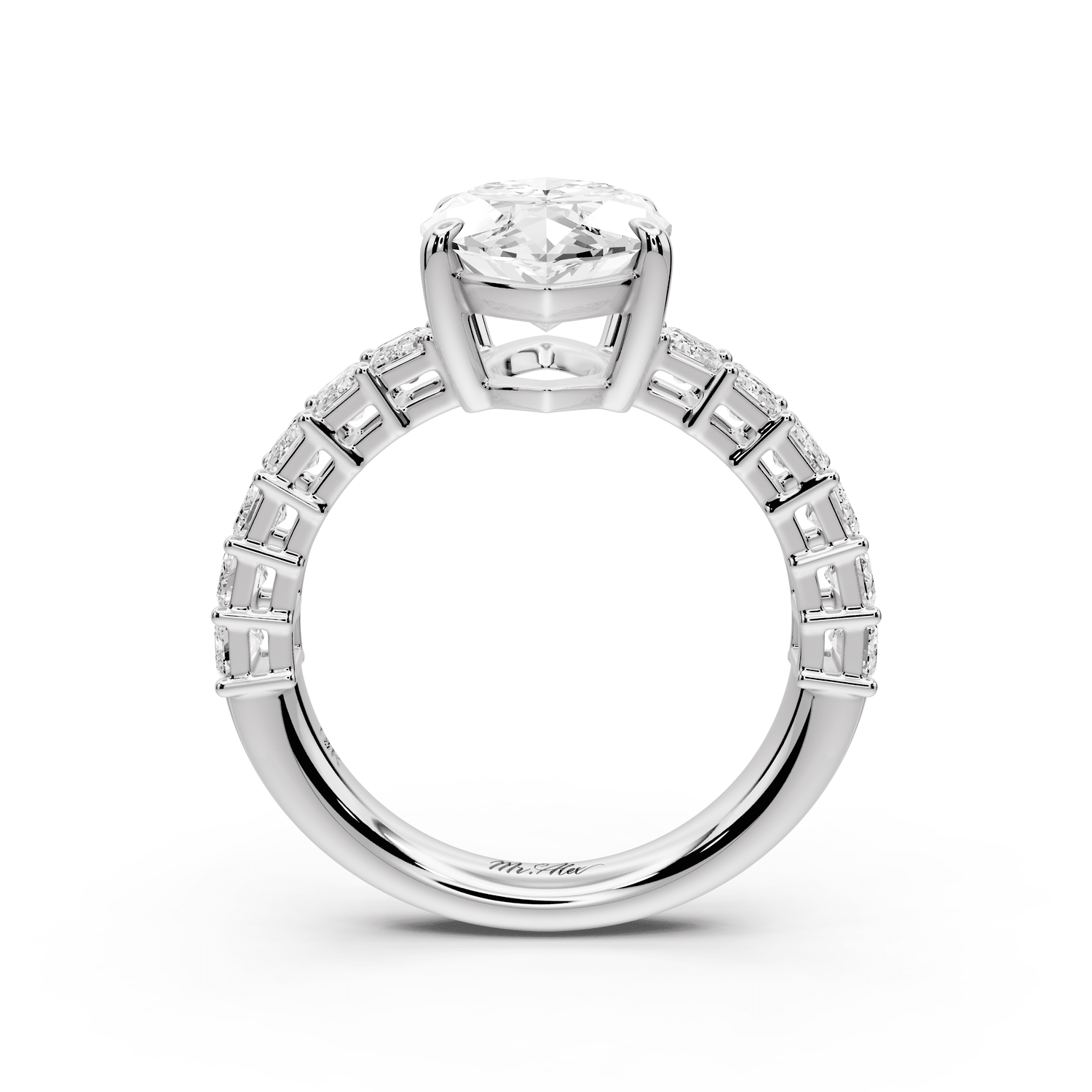 Violetta - 3ct 14k white gold marquise diamond with emerald cut accent stones engagement ring - Mr. Alex Jewelry