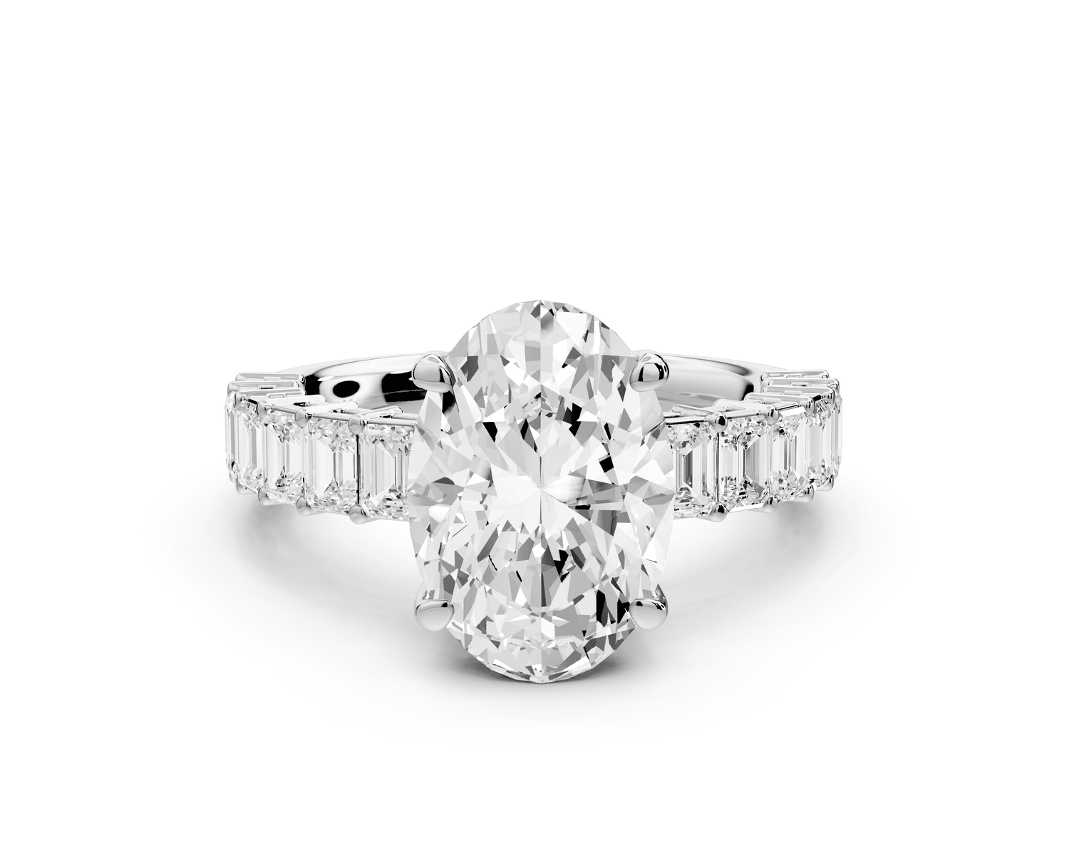 Violetta - 3ct 14k white gold oval diamond with emerald cut accent stones engagament ring - Mr. Alex Jewelry