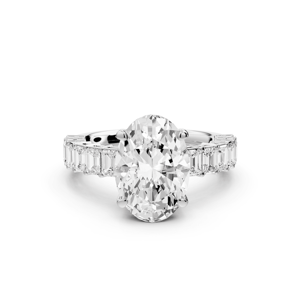 Violetta - 3ct 14k white gold oval diamond with emerald cut accent stones engagament ring - Mr. Alex Jewelry
