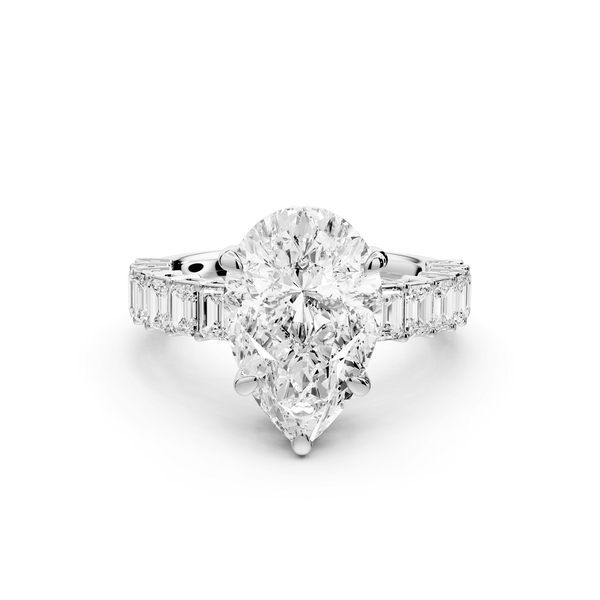 Violetta - 3ct 14k white gold pear diamond with emerald cut accent stones engagament ring - Mr. Alex Jewelry
