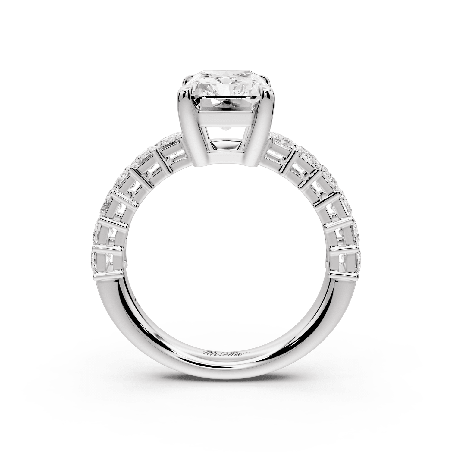 Violetta - 3ct 14k white gold radiant diamond with emerald cut accent stones engagement ring - Mr. Alex Jewelry