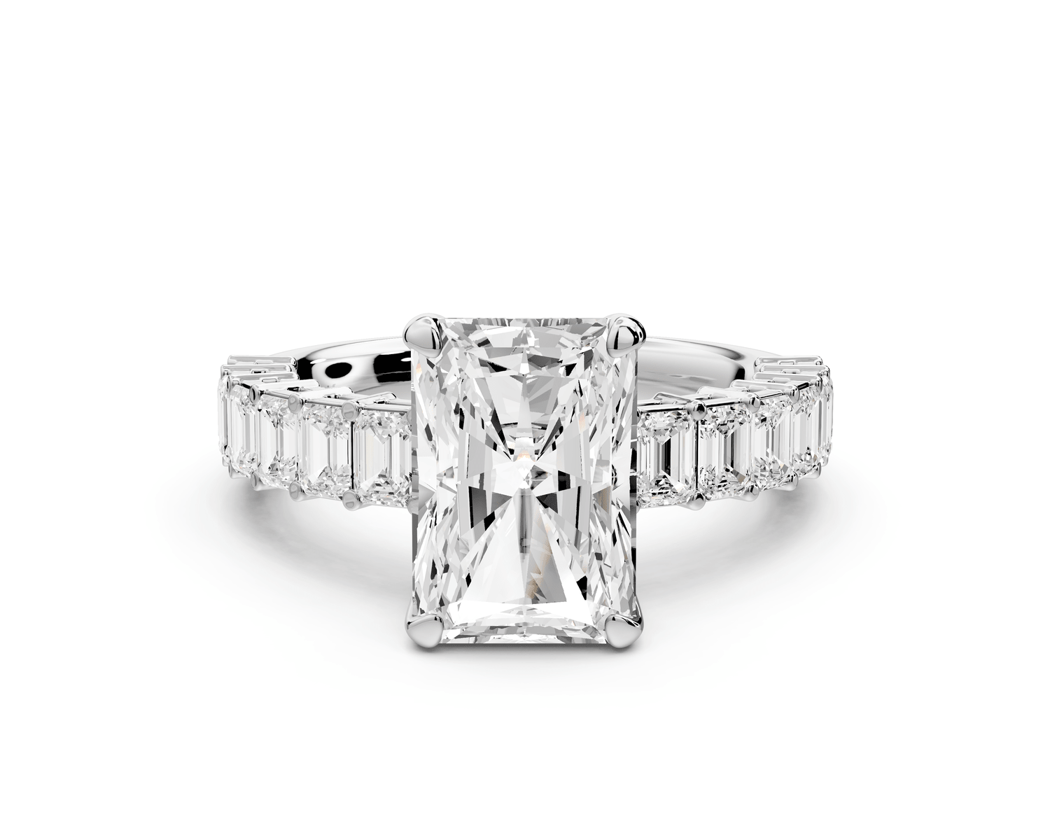 Violetta - 3ct 14k white gold radiant diamond with emerald cut accent stones engagement ring - Mr. Alex Jewelry