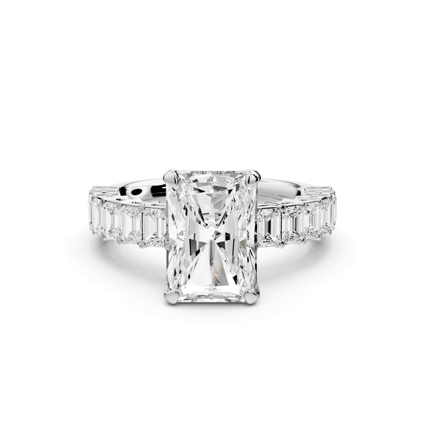 Violetta - 3ct 14k white gold radiant diamond with emerald cut accent stones engagement ring - Mr. Alex Jewelry