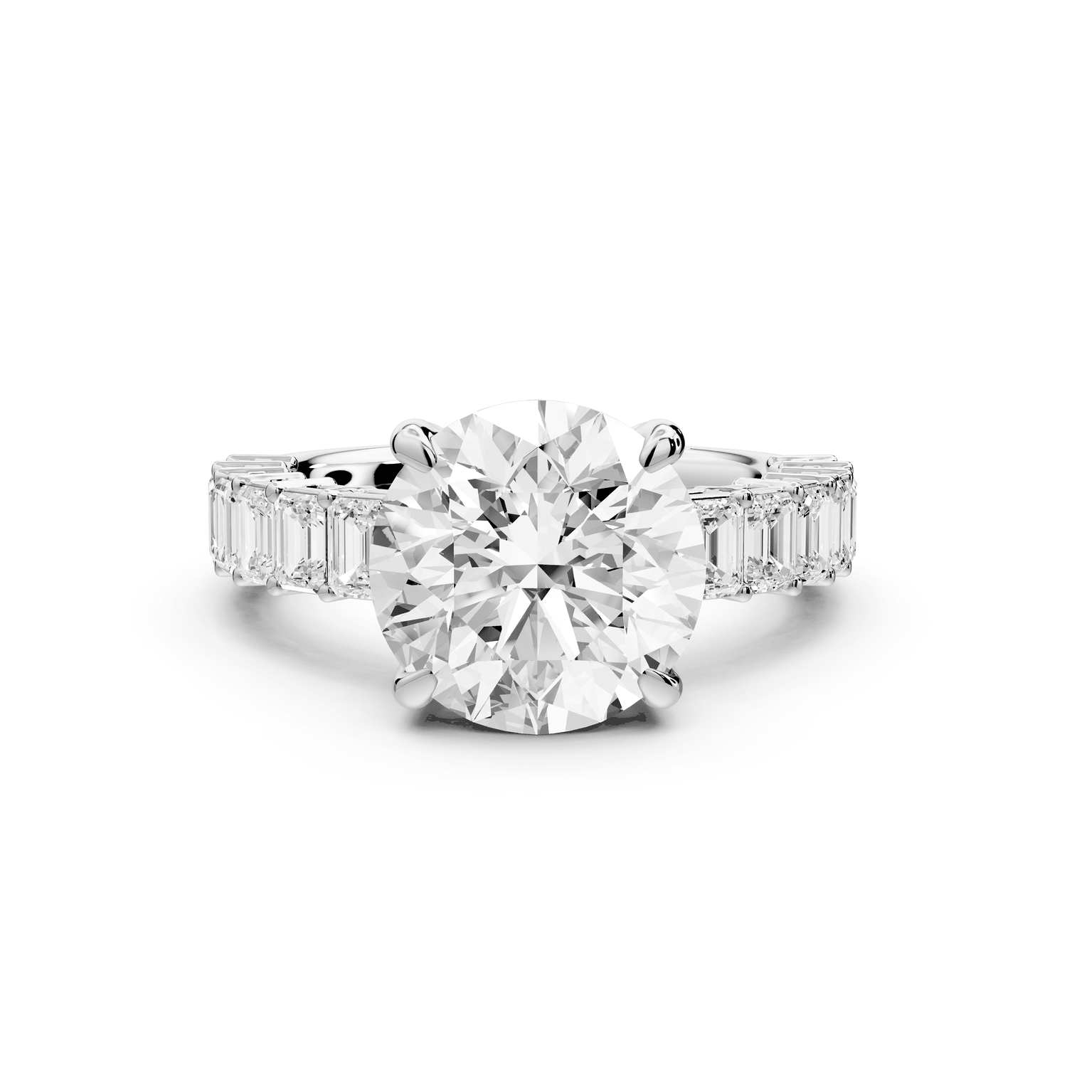 Violetta - 3ct 14k white gold round diamond with emerald cut accent stones engagement ring - Mr. Alex Jewelry