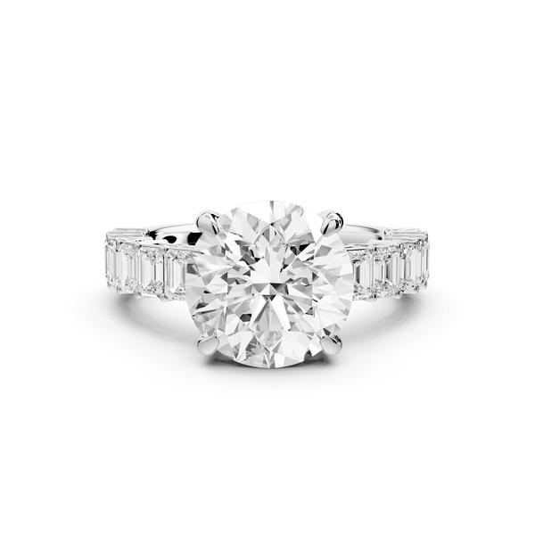 Violetta - 3ct 14k white gold round diamond with emerald cut accent stones engagement ring - Mr. Alex Jewelry