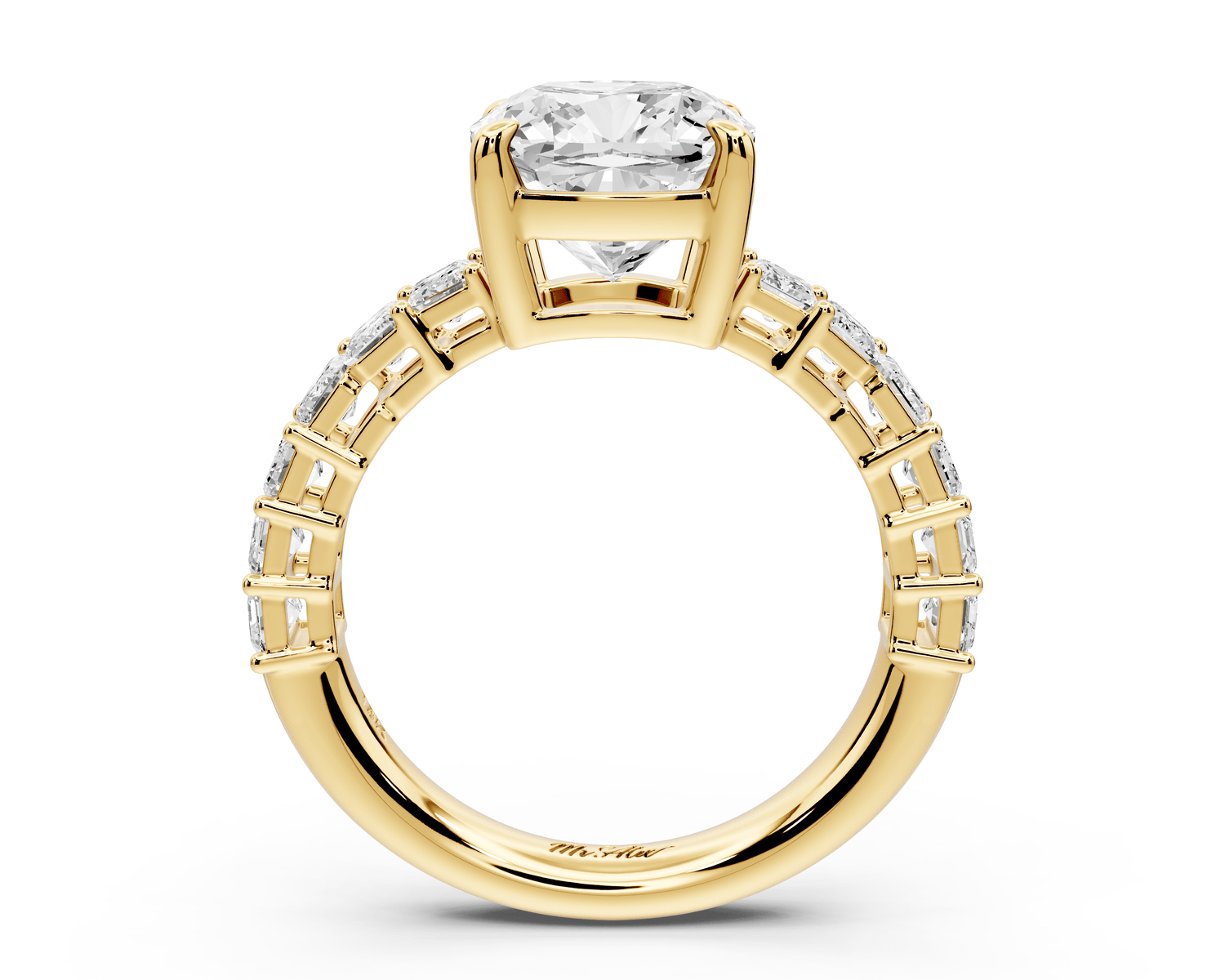 Violetta - 3ct 14k yellow gold cushion diamond with emerald cut accent stones engagement ring - Mr. Alex Jewelry