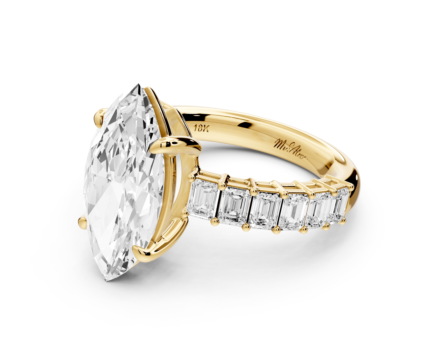 Violetta - 3ct 14k yellow gold marquise diamond with emerald cut accent stones engagement ring - Mr. Alex Jewelry