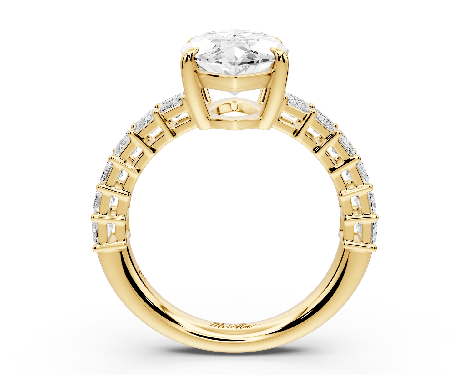 Violetta - 3ct 14k yellow gold marquise diamond with emerald cut accent stones engagement ring - Mr. Alex Jewelry