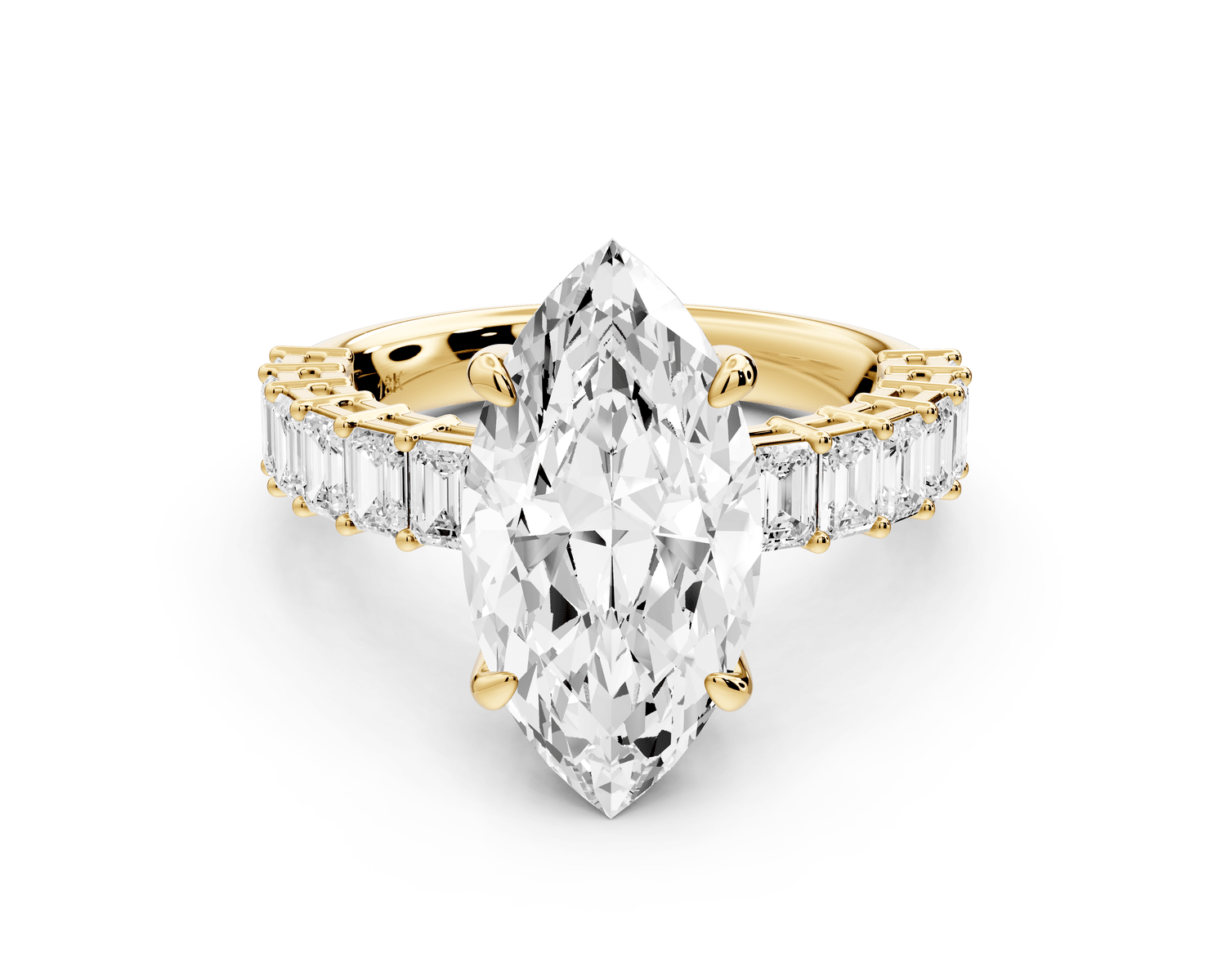 Violetta - 3ct 14k yellow gold marquise diamond with emerald cut accent stones engagement ring - Mr. Alex Jewelry