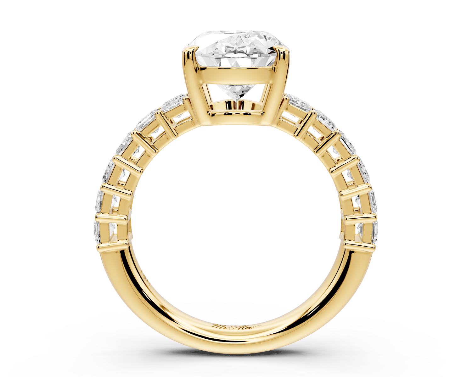 Violetta - 3ct 14k yellow gold oval diamond with emerald cut accent stones engagament ring - Mr. Alex Jewelry