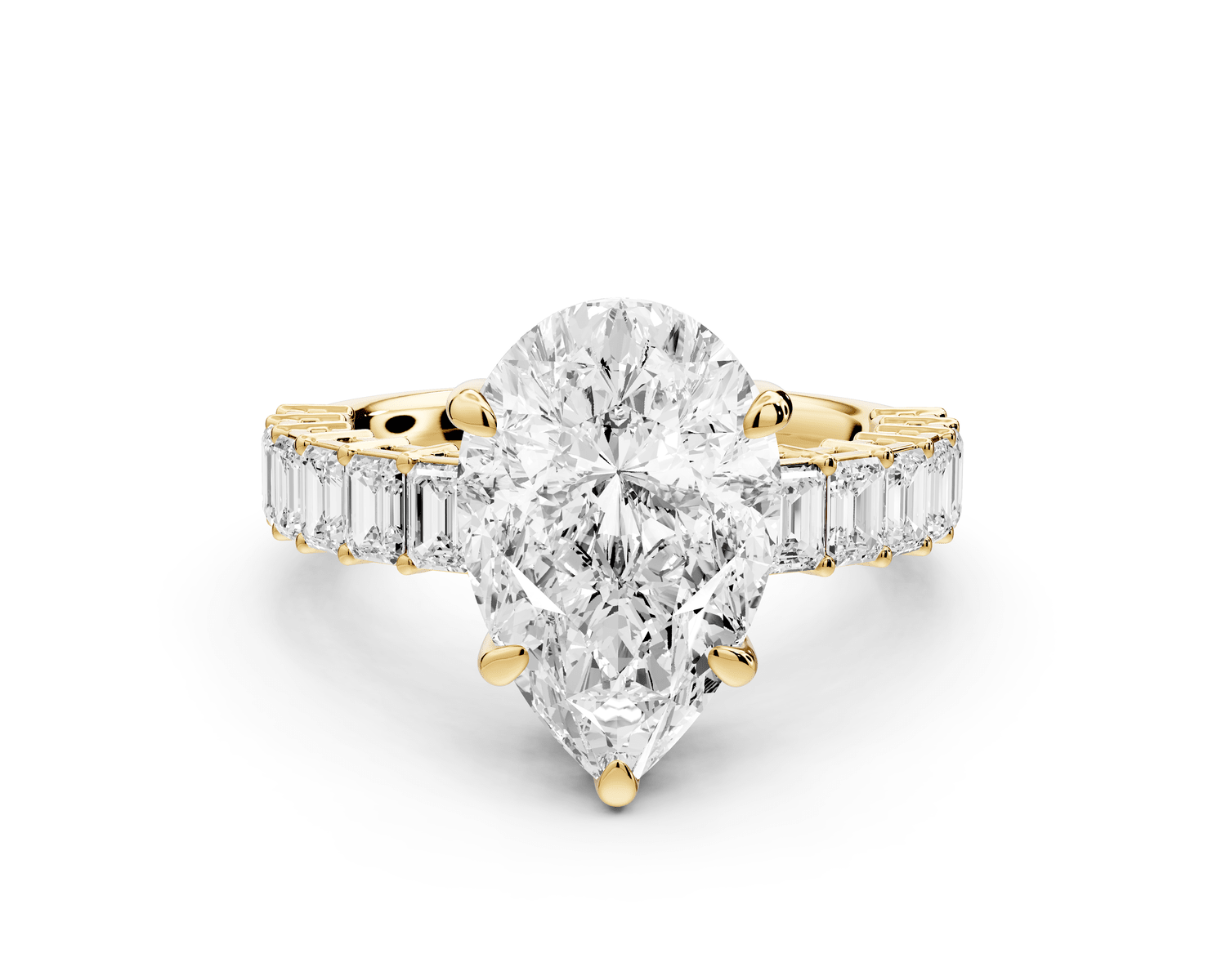 Violetta - 3ct 14k yellow gold pear diamond with emerald cut accent stones engagament ring - Mr. Alex Jewelry