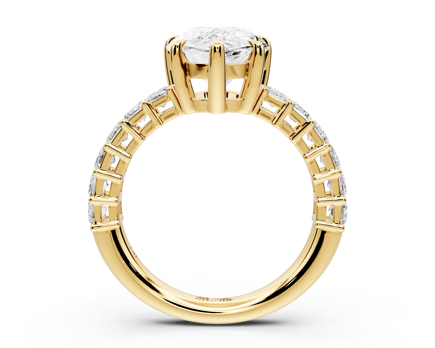 Violetta - 3ct 14k yellow gold pear diamond with emerald cut accent stones engagament ring - Mr. Alex Jewelry