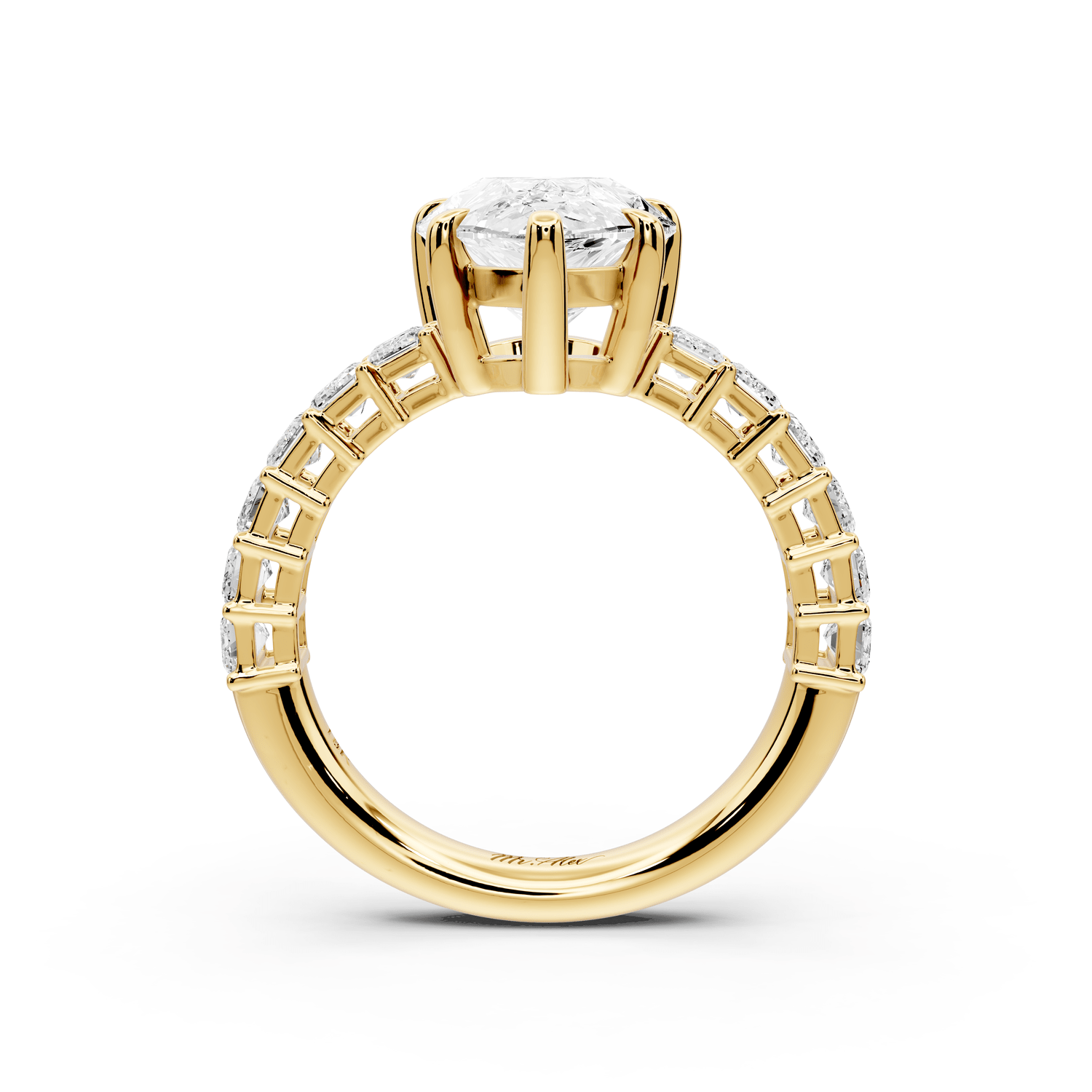 Violetta - 3ct 14k yellow gold pear diamond with emerald cut accent stones engagament ring - Mr. Alex Jewelry