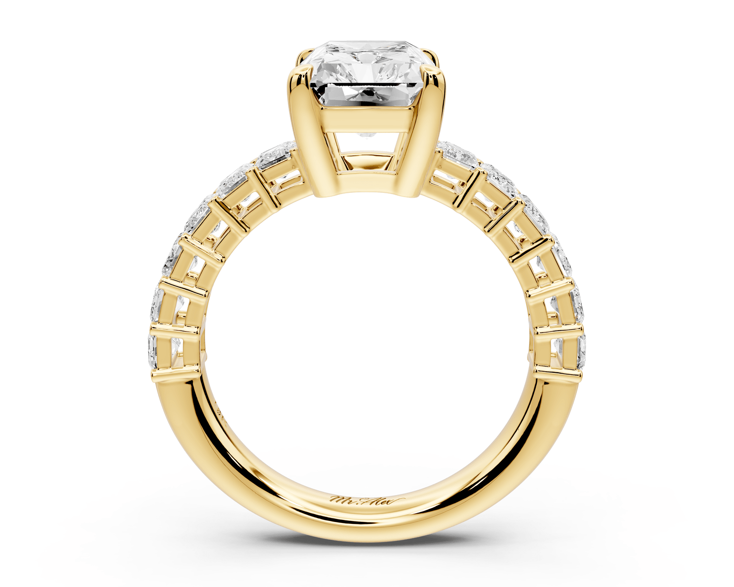 Violetta - 3ct 14k yellow gold radiant diamond with emerald cut accent stones engagement ring - Mr. Alex Jewelry
