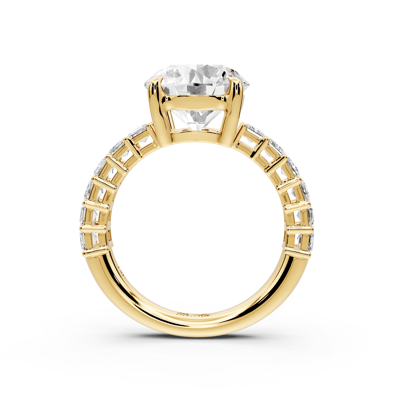 Violetta - 3ct 14k yellow gold round diamond with emerald cut accent stones engagement ring - Mr. Alex Jewelry