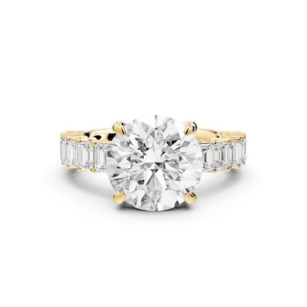 Violetta - 3ct 14k yellow gold round diamond with emerald cut accent stones engagement ring - Mr. Alex Jewelry