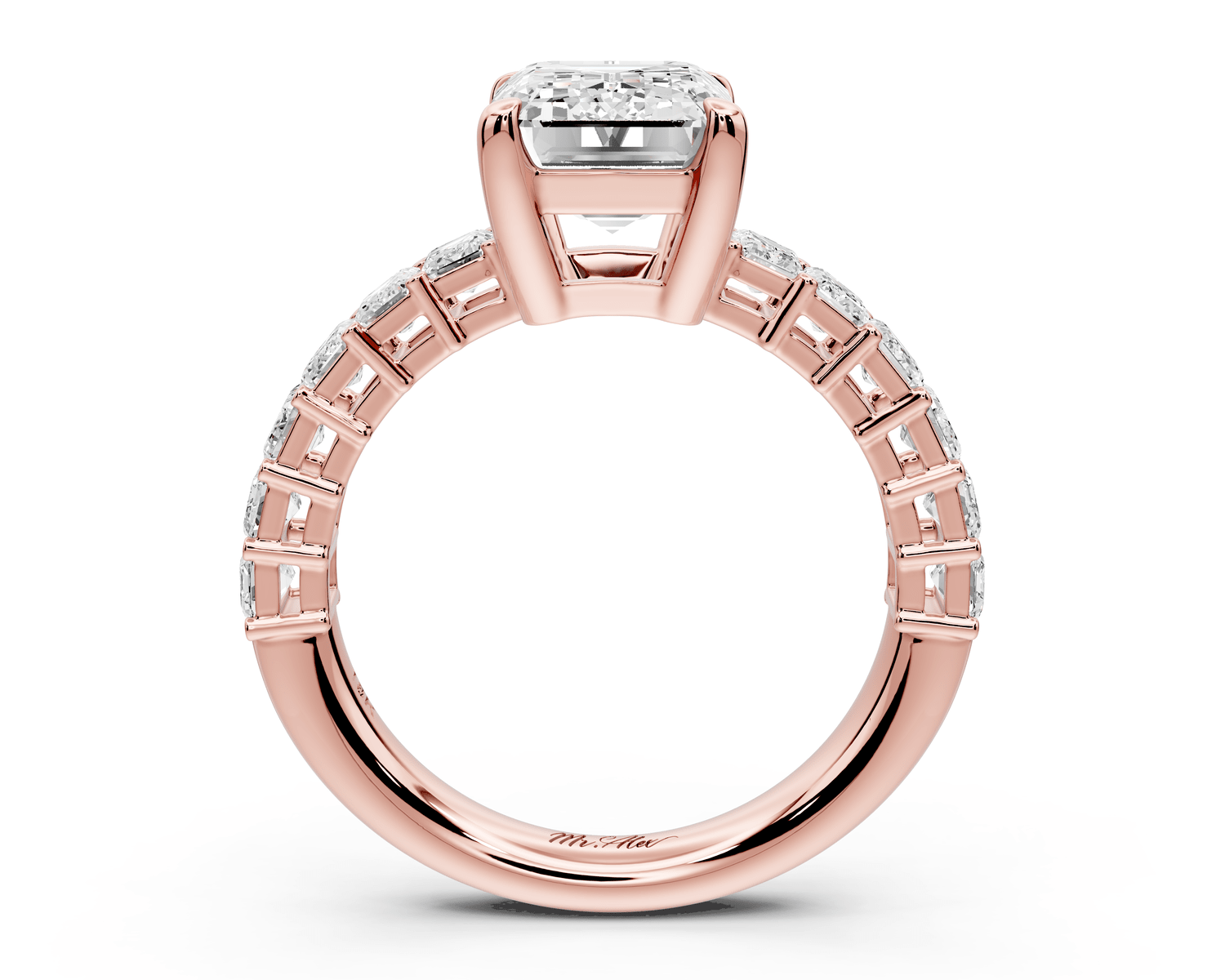 Violetta - 3ct 18k rose gold emerald diamond with emerald cut accent stones engagament ring - Mr. Alex Jewelry