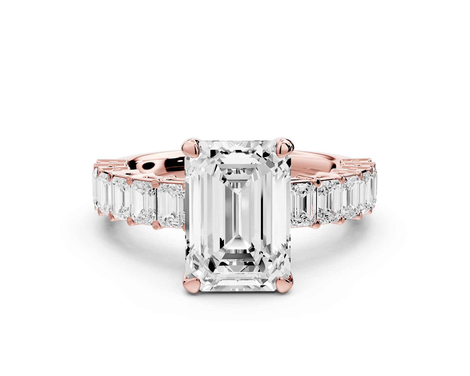 Violetta - 3ct 18k rose gold emerald diamond with emerald cut accent stones engagament ring - Mr. Alex Jewelry