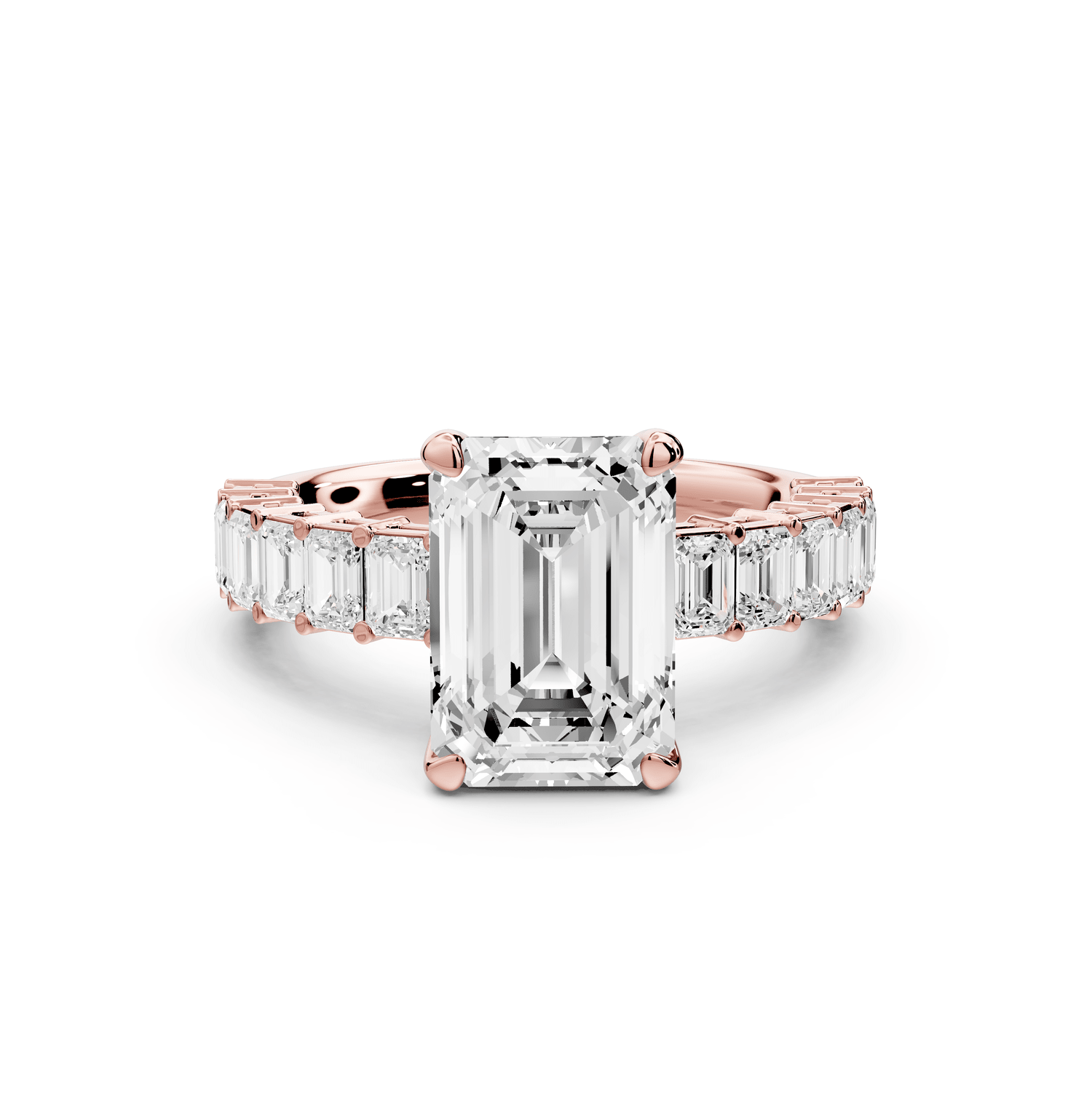 Violetta - 3ct 18k rose gold emerald diamond with emerald cut accent stones engagament ring - Mr. Alex Jewelry