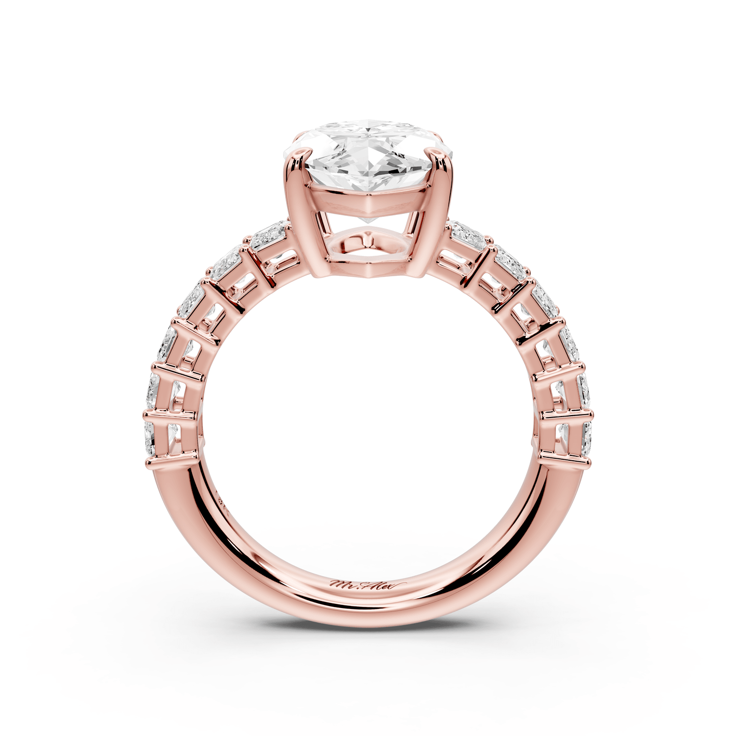 Violetta - 3ct 18k rose gold marquise diamond with emerald cut accent stones engagement ring - Mr. Alex Jewelry