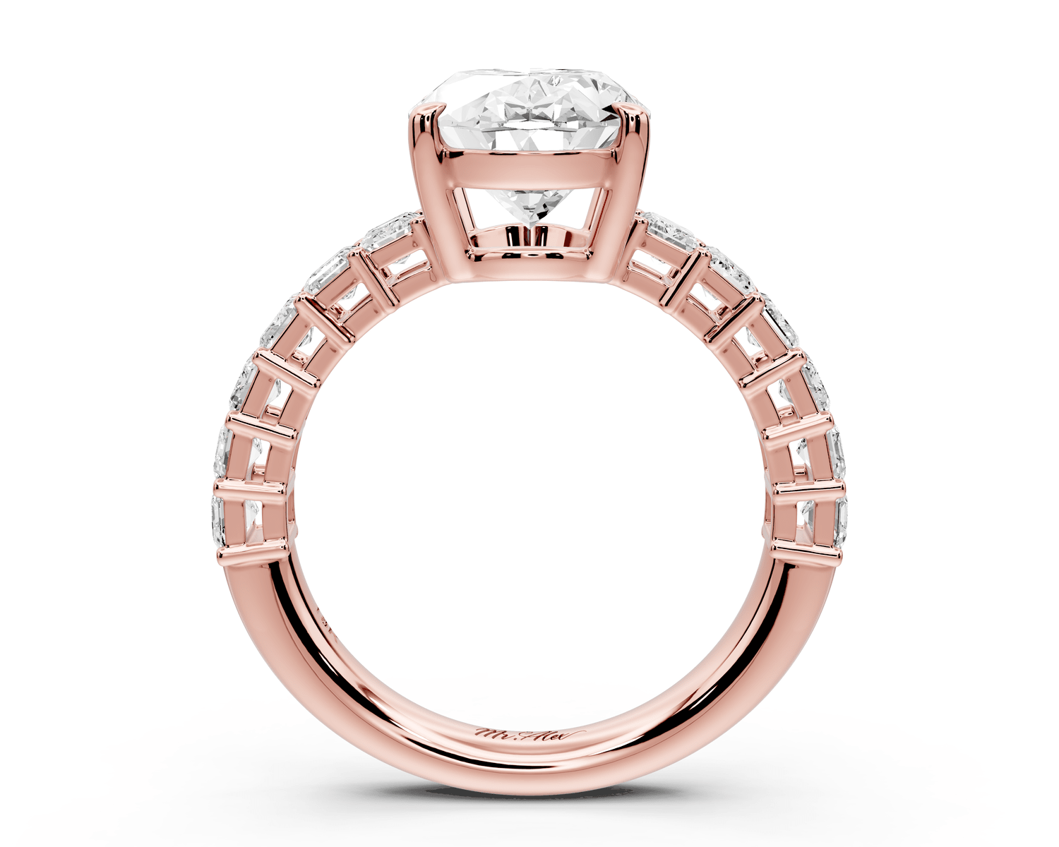 Violetta - 3ct 18k rose gold oval diamond with emerald cut accent stones engagament ring - Mr. Alex Jewelry