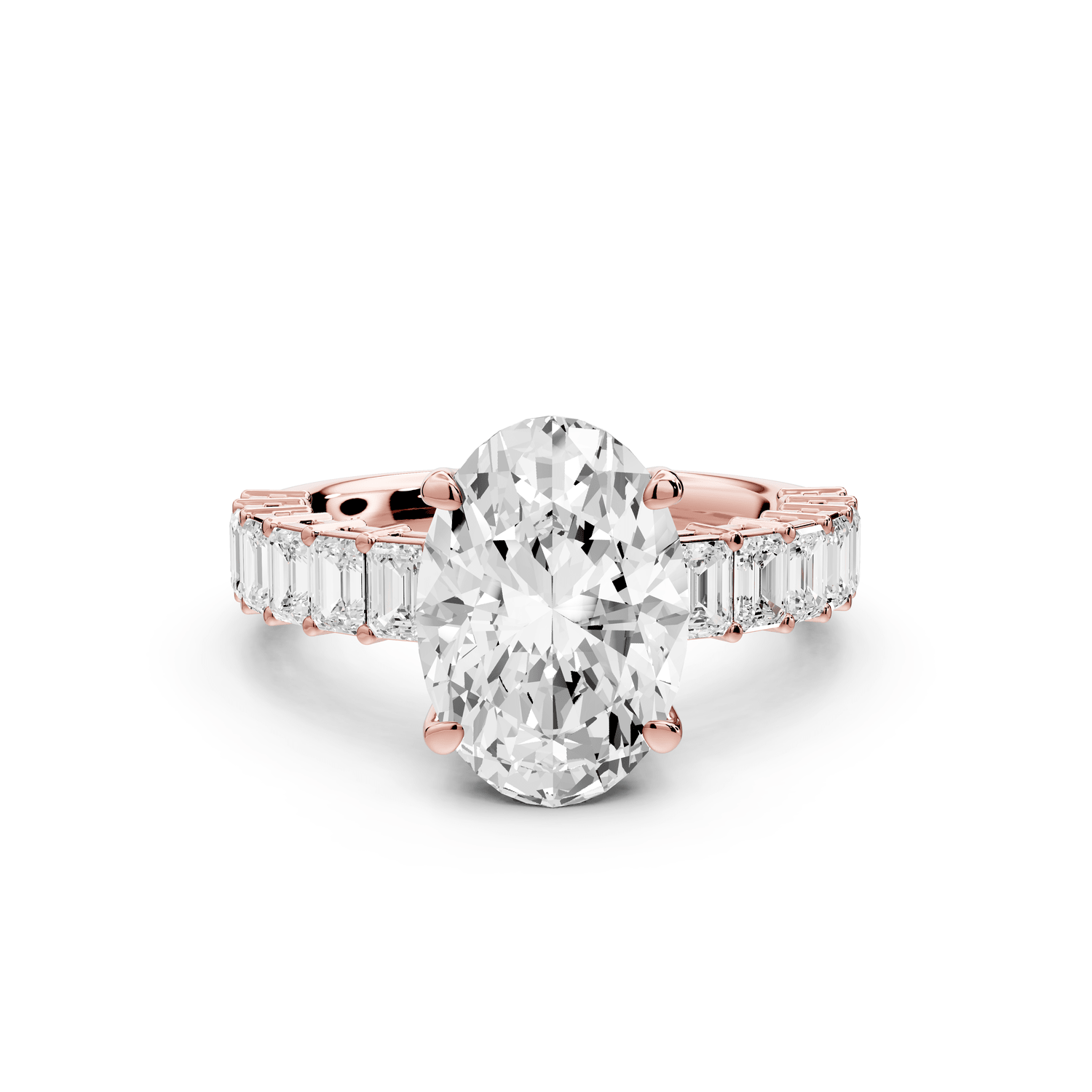 Violetta - 3ct 18k rose gold oval diamond with emerald cut accent stones engagament ring - Mr. Alex Jewelry