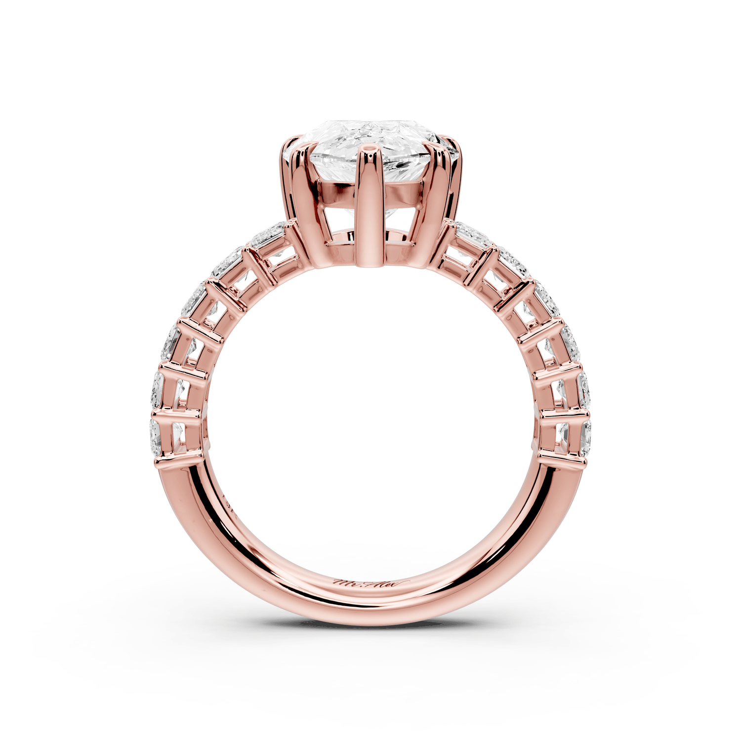 Violetta - 3ct 18k rose gold pear diamond with emerald cut accent stones engagament ring - Mr. Alex Jewelry