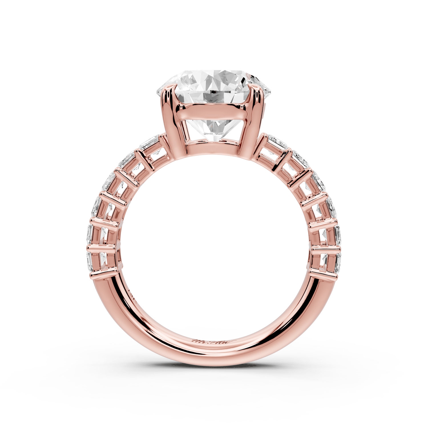 Violetta - 3ct 18k rose gold round diamond with emerald cut accent stones engagement ring - Mr. Alex Jewelry