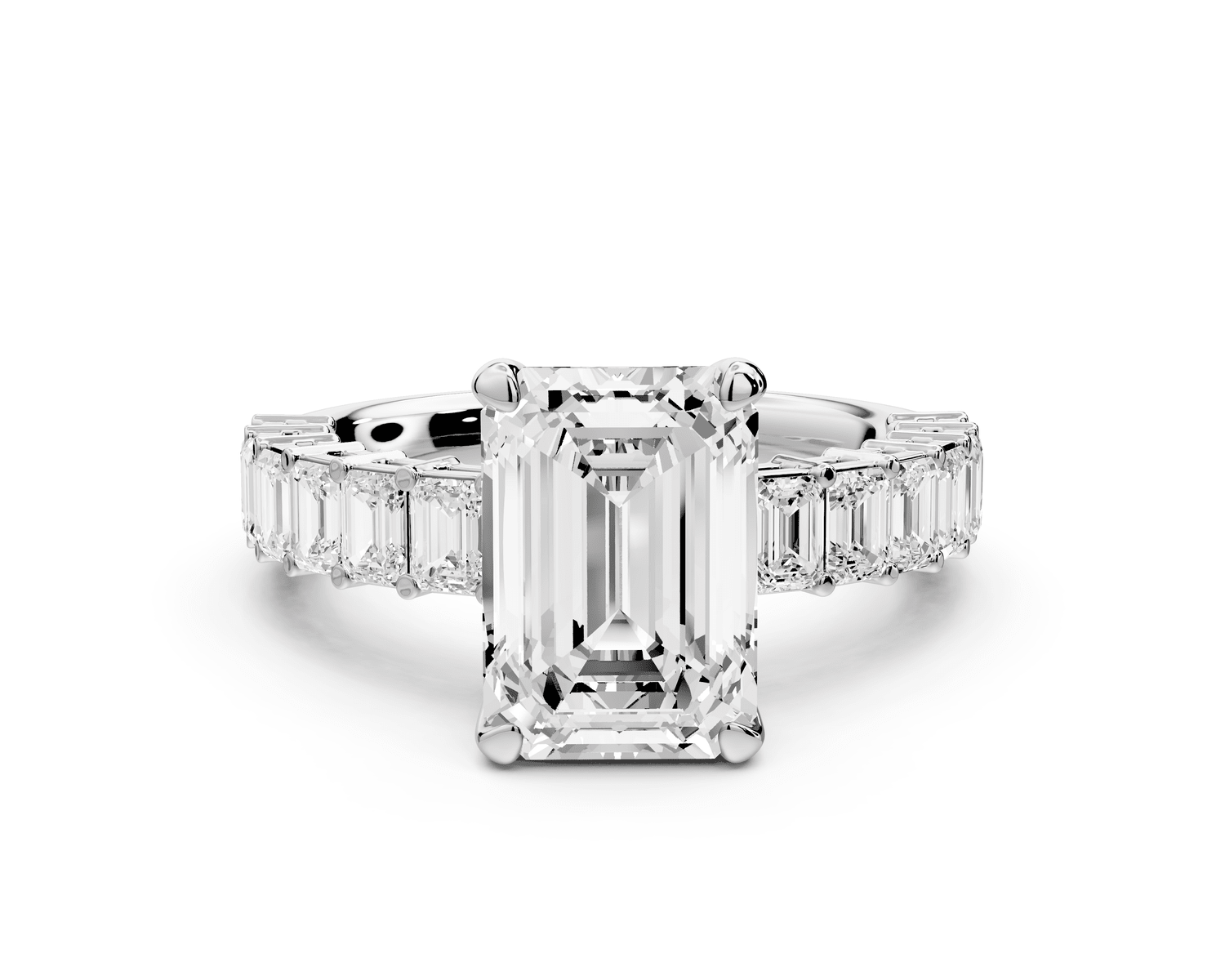 Violetta - 3ct 18k white gold emerald diamond with emerald cut accent stones engagament ring - Mr. Alex Jewelry