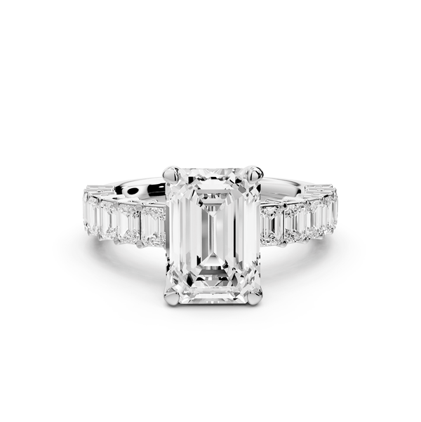 Violetta - 3ct 18k white gold emerald diamond with emerald cut accent stones engagament ring - Mr. Alex Jewelry