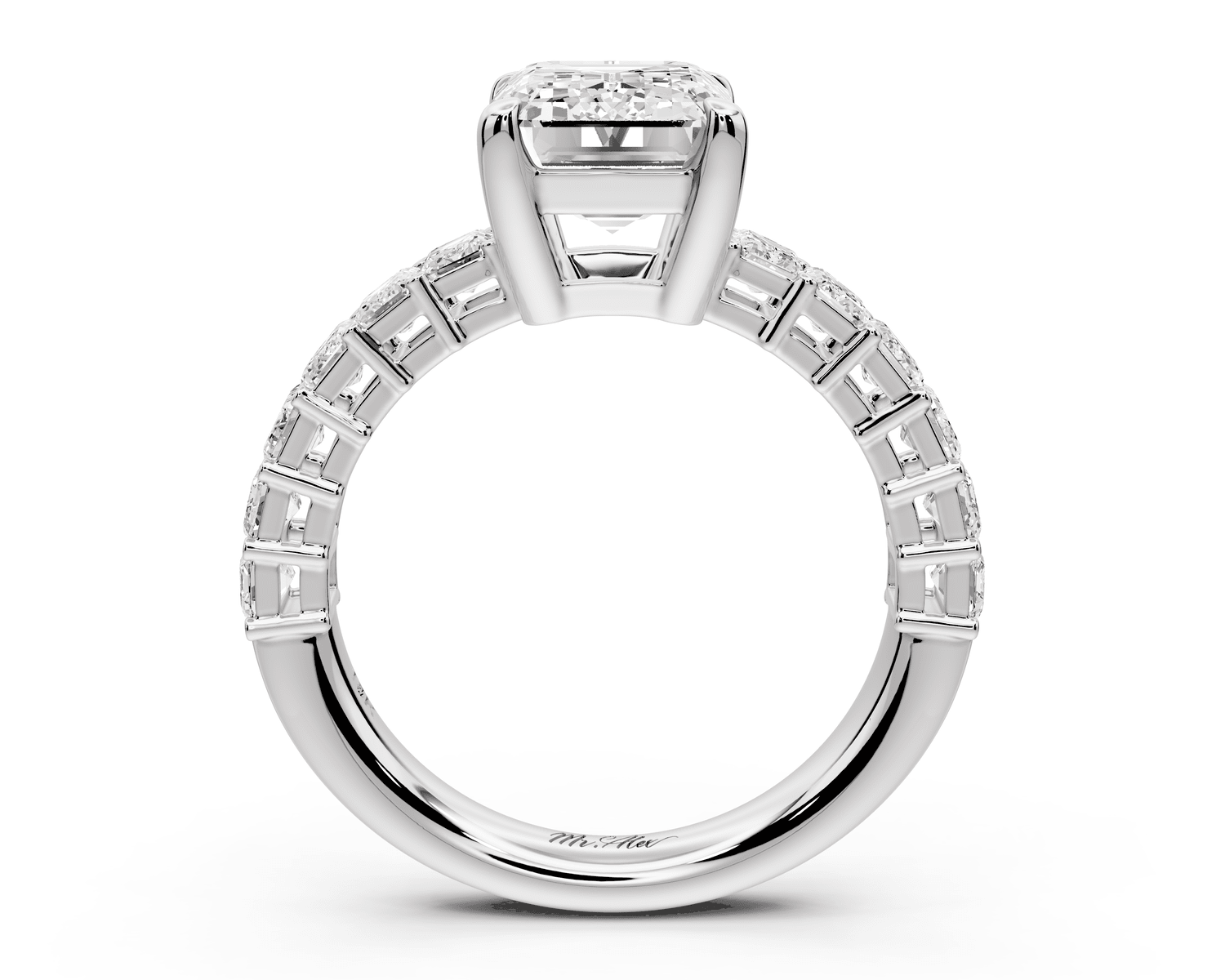 Violetta - 3ct 18k white gold emerald diamond with emerald cut accent stones engagament ring - Mr. Alex Jewelry