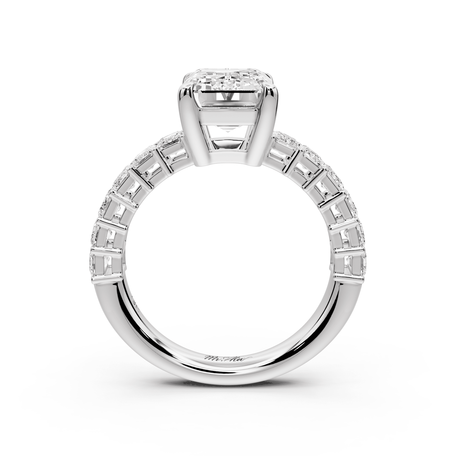 Violetta - 3ct 18k white gold emerald diamond with emerald cut accent stones engagament ring - Mr. Alex Jewelry