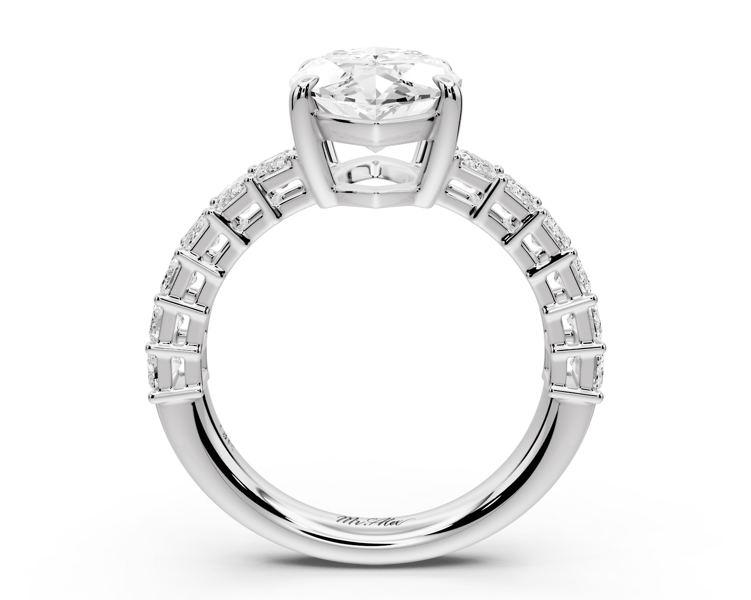 Violetta - 3ct 18k white gold marquise diamond with emerald cut accent stones engagement ring - Mr. Alex Jewelry