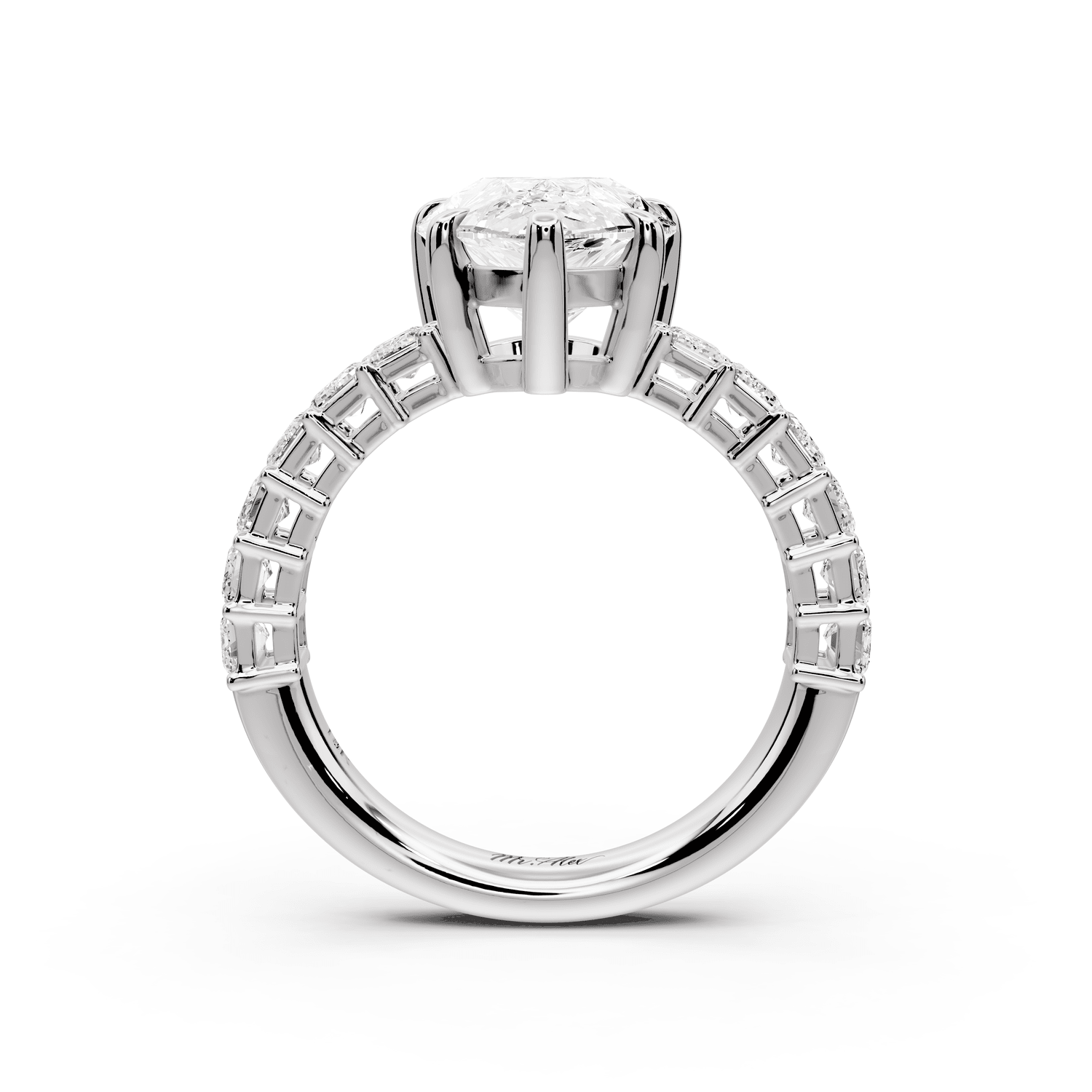 Violetta - 3ct 18k white gold pear diamond with emerald cut accent stones engagament ring - Mr. Alex Jewelry