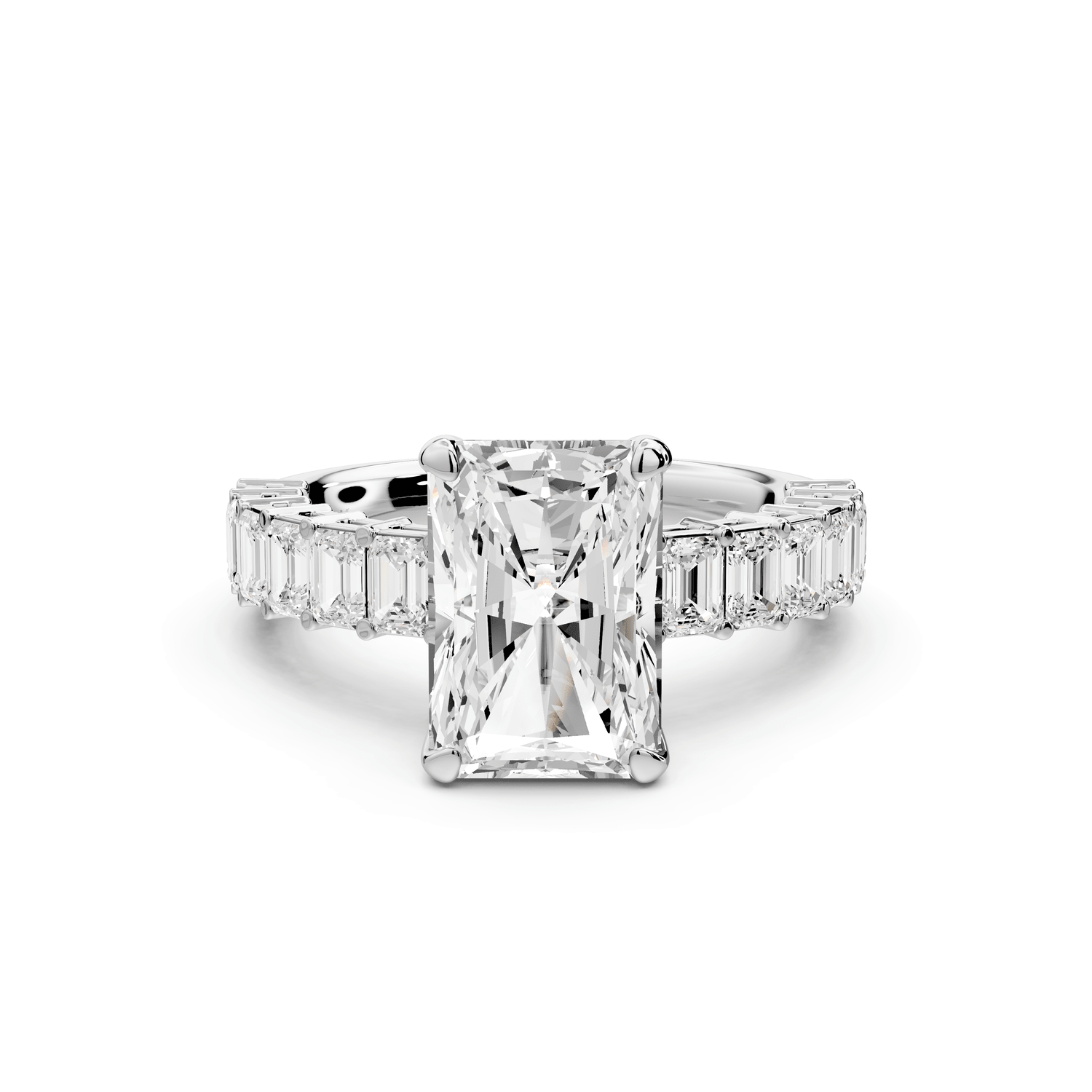 Violetta - 3ct 18k white gold radiant diamond with emerald cut accent stones engagement ring - Mr. Alex Jewelry