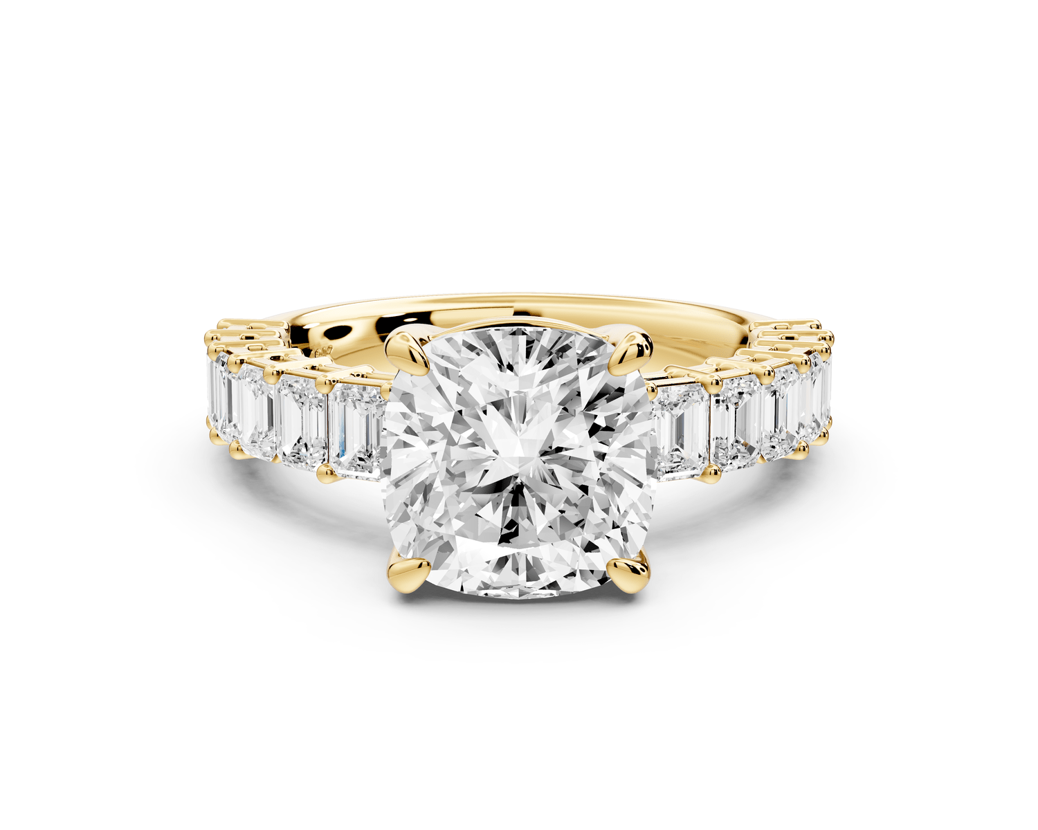 Violetta - 3ct 18k yellow gold cushion diamond with emerald cut accent stones engagement ring - Mr. Alex Jewelry