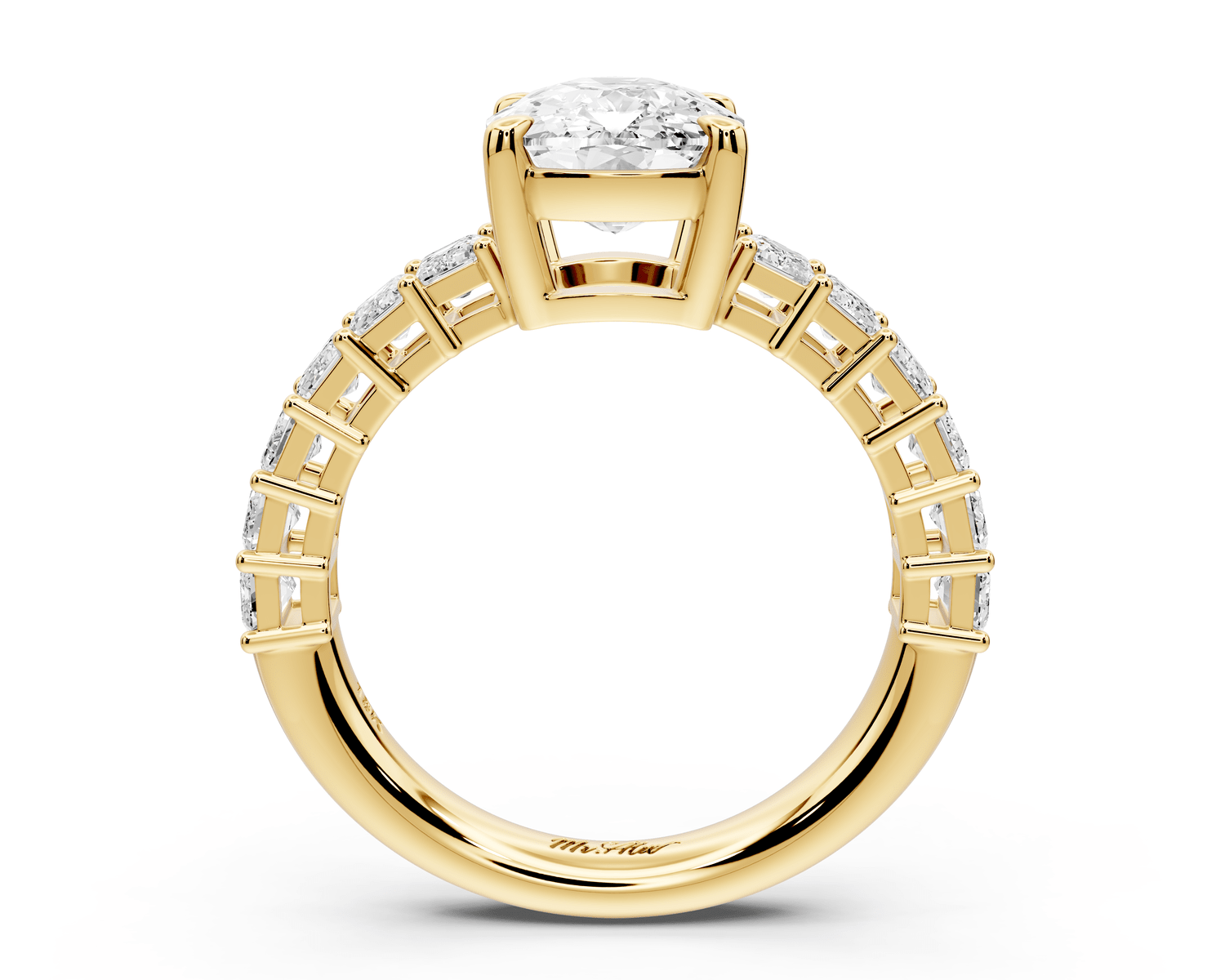 Violetta - 3ct 18k yellow gold ecushion diamond with emerald cut accent stones engagement ring - Mr. Alex Jewelry