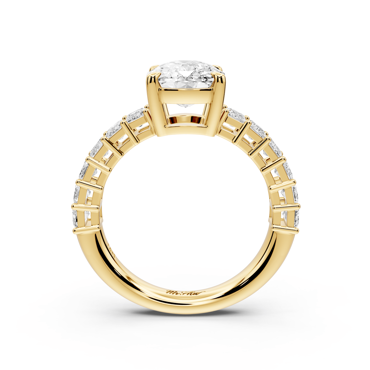 Violetta - 3ct 18k yellow gold ecushion diamond with emerald cut accent stones engagement ring - Mr. Alex Jewelry