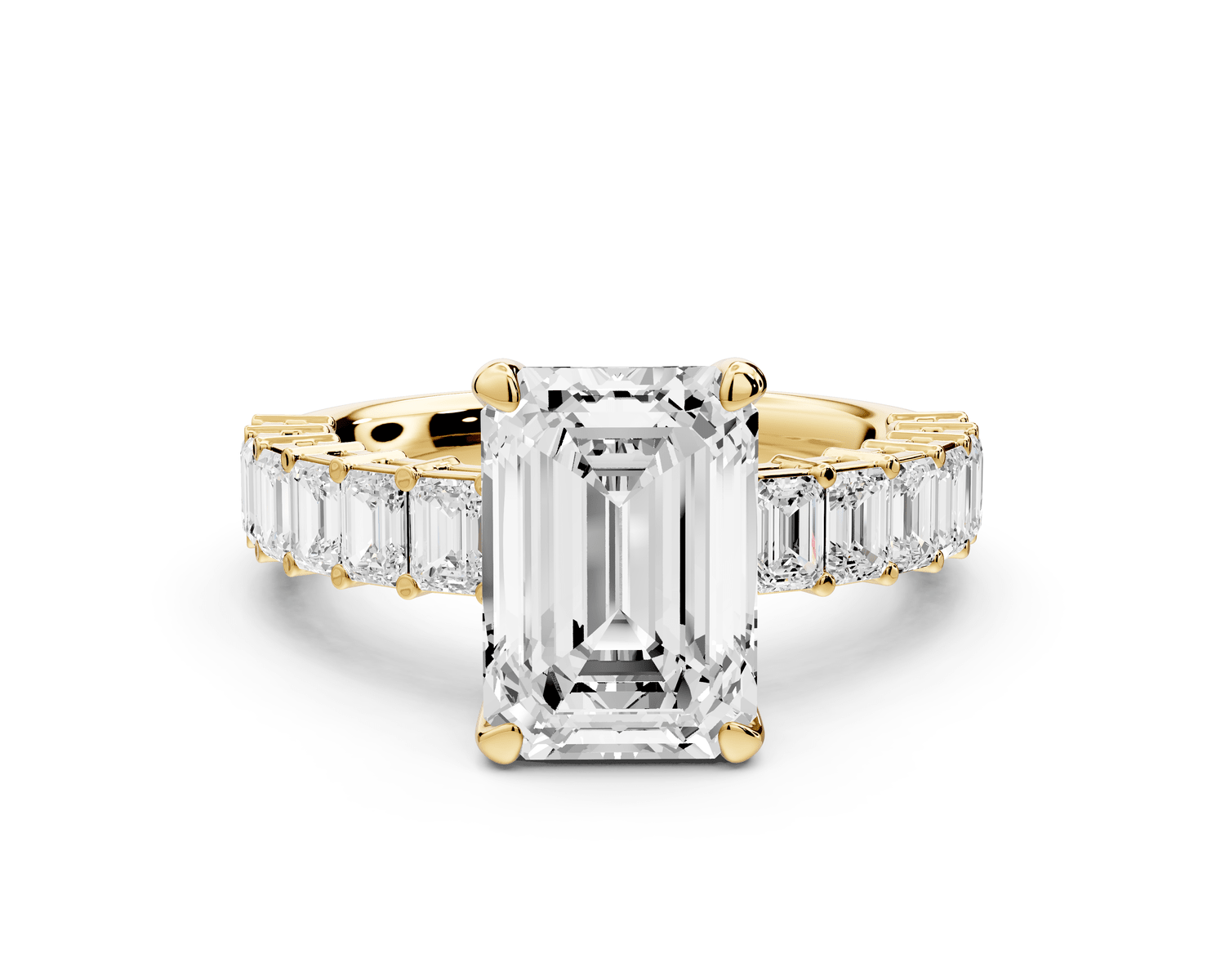 Violetta - 3ct 18k yellow gold emerald diamond with emerald cut accent stones engagament ring - Mr. Alex Jewelry