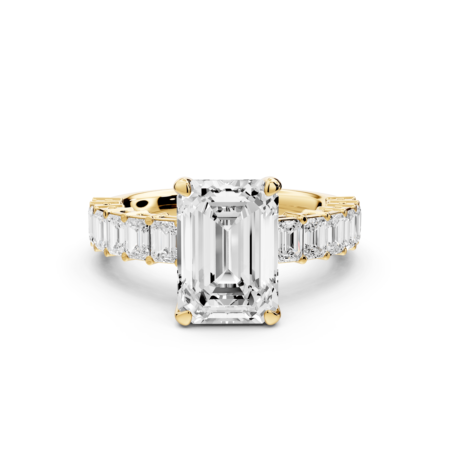 Violetta - 3ct 18k yellow gold emerald diamond with emerald cut accent stones engagament ring - Mr. Alex Jewelry