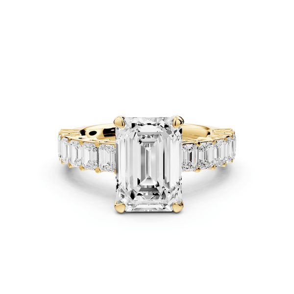 Violetta - 3ct 18k yellow gold emerald diamond with emerald cut accent stones engagament ring - Mr. Alex Jewelry