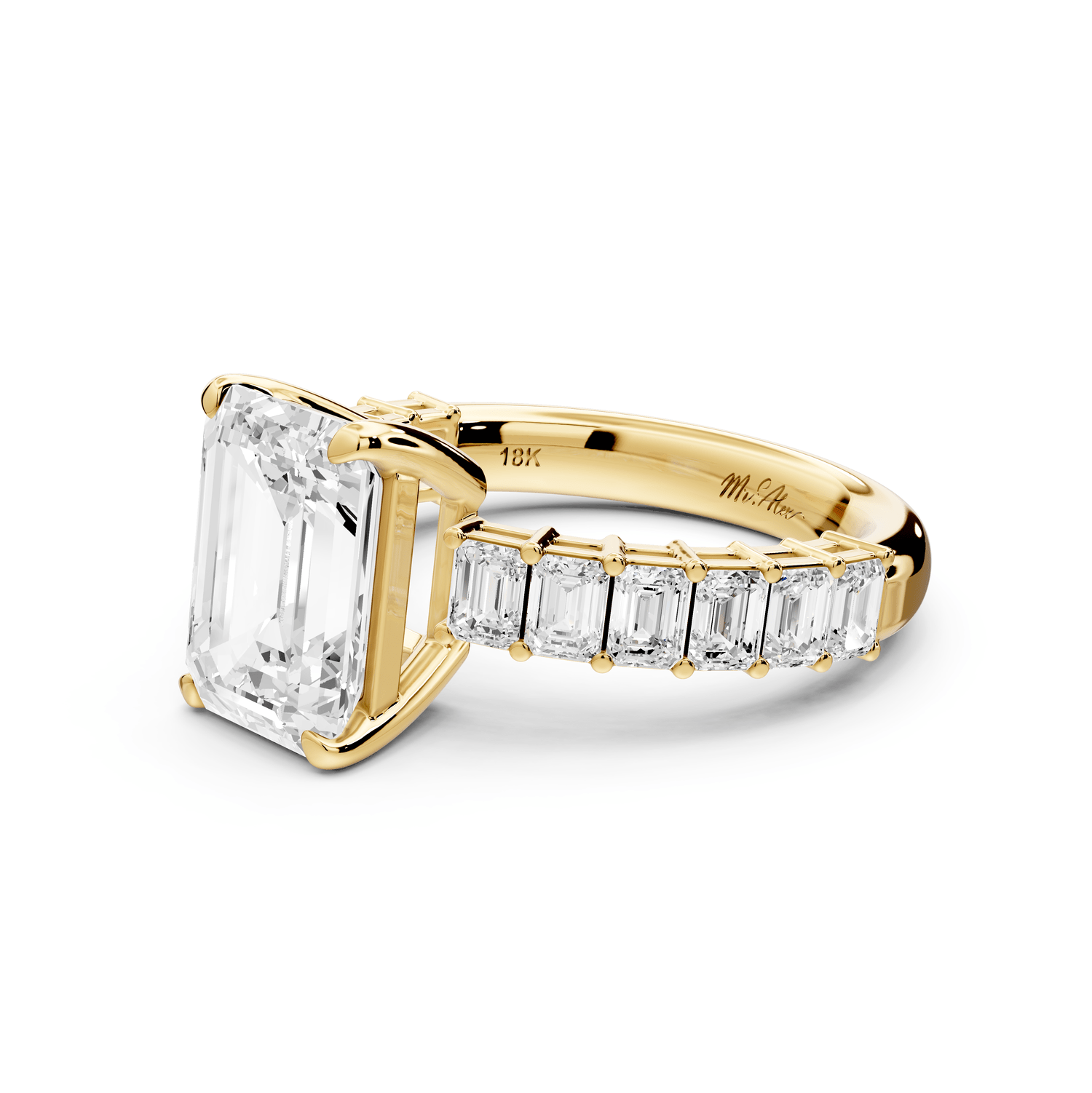 Violetta - 3ct 18k yellow gold emerald diamond with emerald cut accent stones engagament ring - Mr. Alex Jewelry