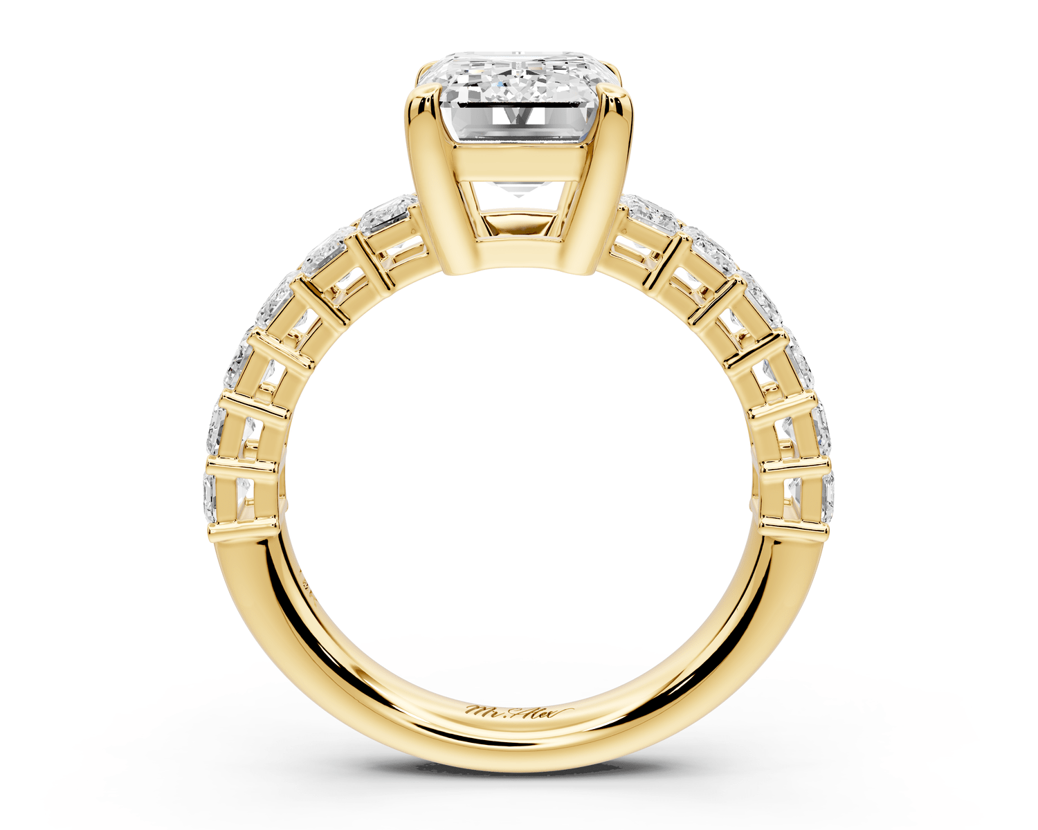 Violetta - 3ct 18k yellow gold emerald diamond with emerald cut accent stones engagament ring - Mr. Alex Jewelry