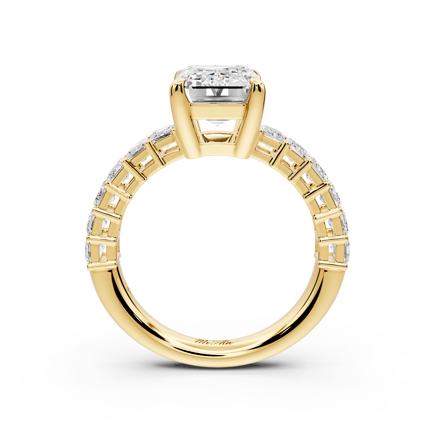Violetta - 3ct 18k yellow gold emerald diamond with emerald cut accent stones engagament ring - Mr. Alex Jewelry
