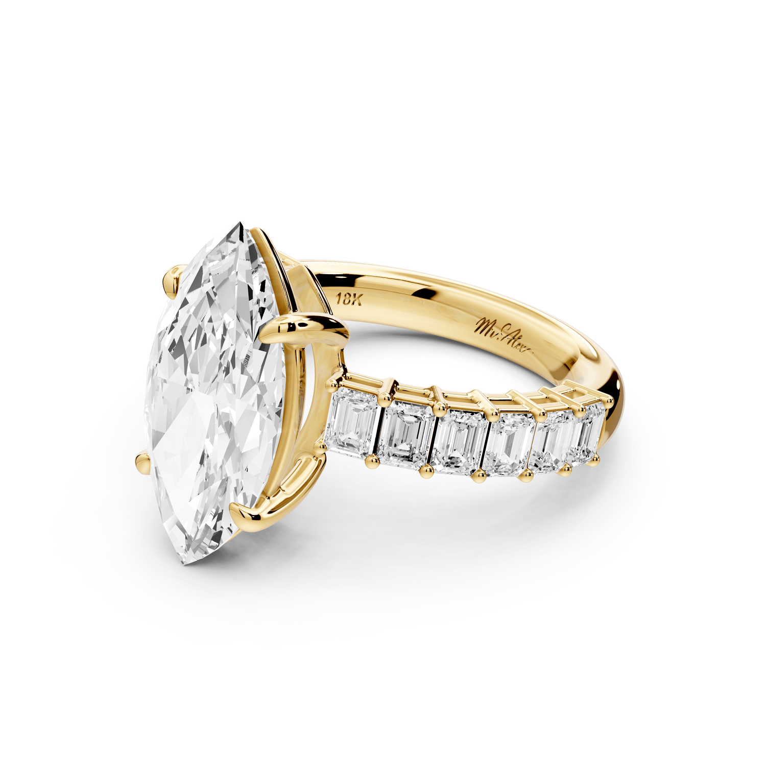 Violetta - 3ct 18k yellow gold marquise diamond with emerald cut accent stones engagement ring - Mr. Alex Jewelry