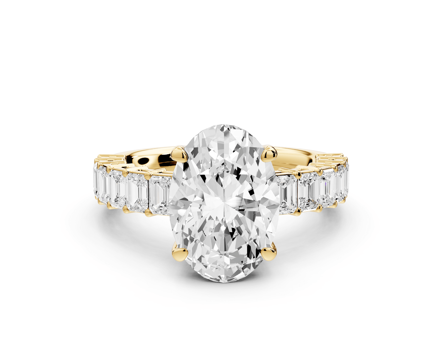 Violetta - 3ct 18k yellow gold oval diamond with emerald cut accent stones engagament ring - Mr. Alex Jewelry