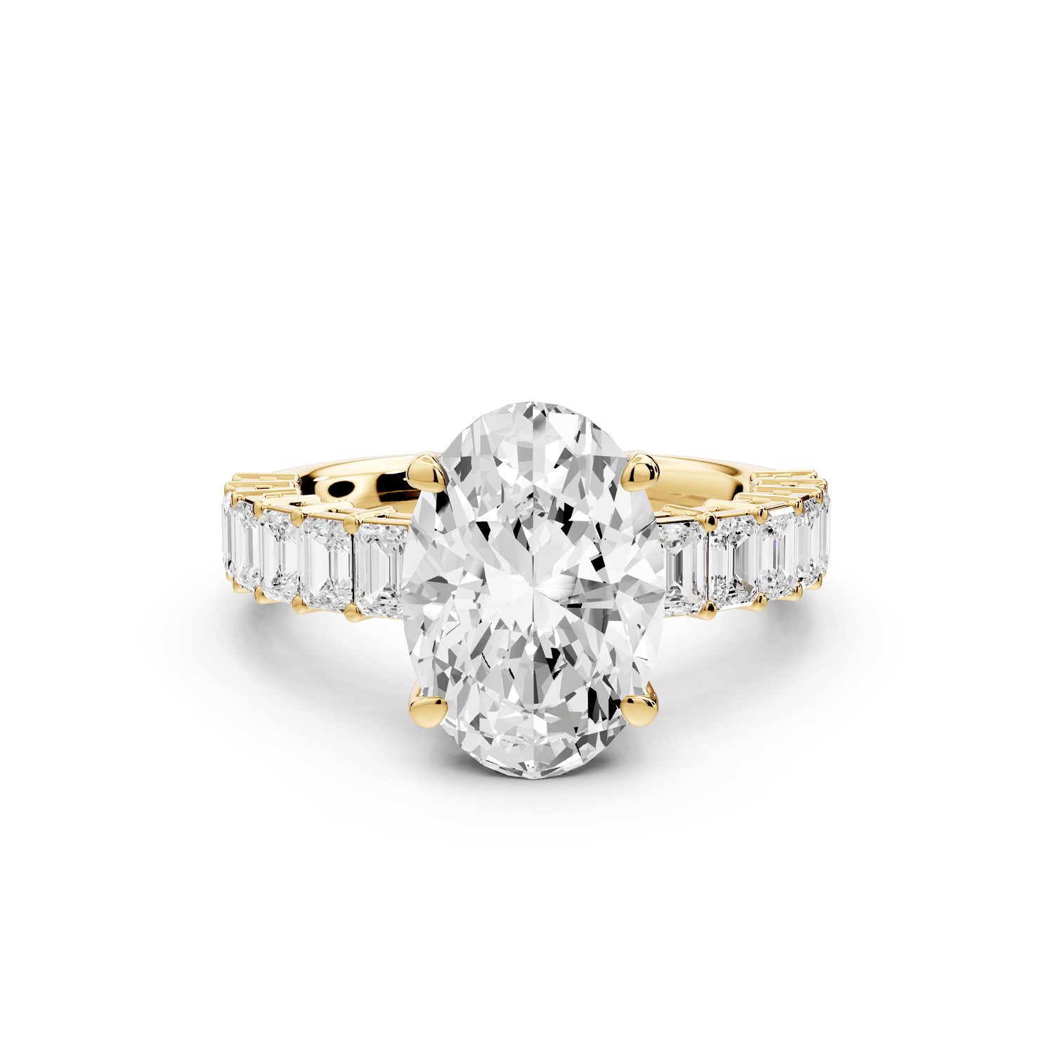 Violetta - 3ct 18k yellow gold oval diamond with emerald cut accent stones engagament ring - Mr. Alex Jewelry