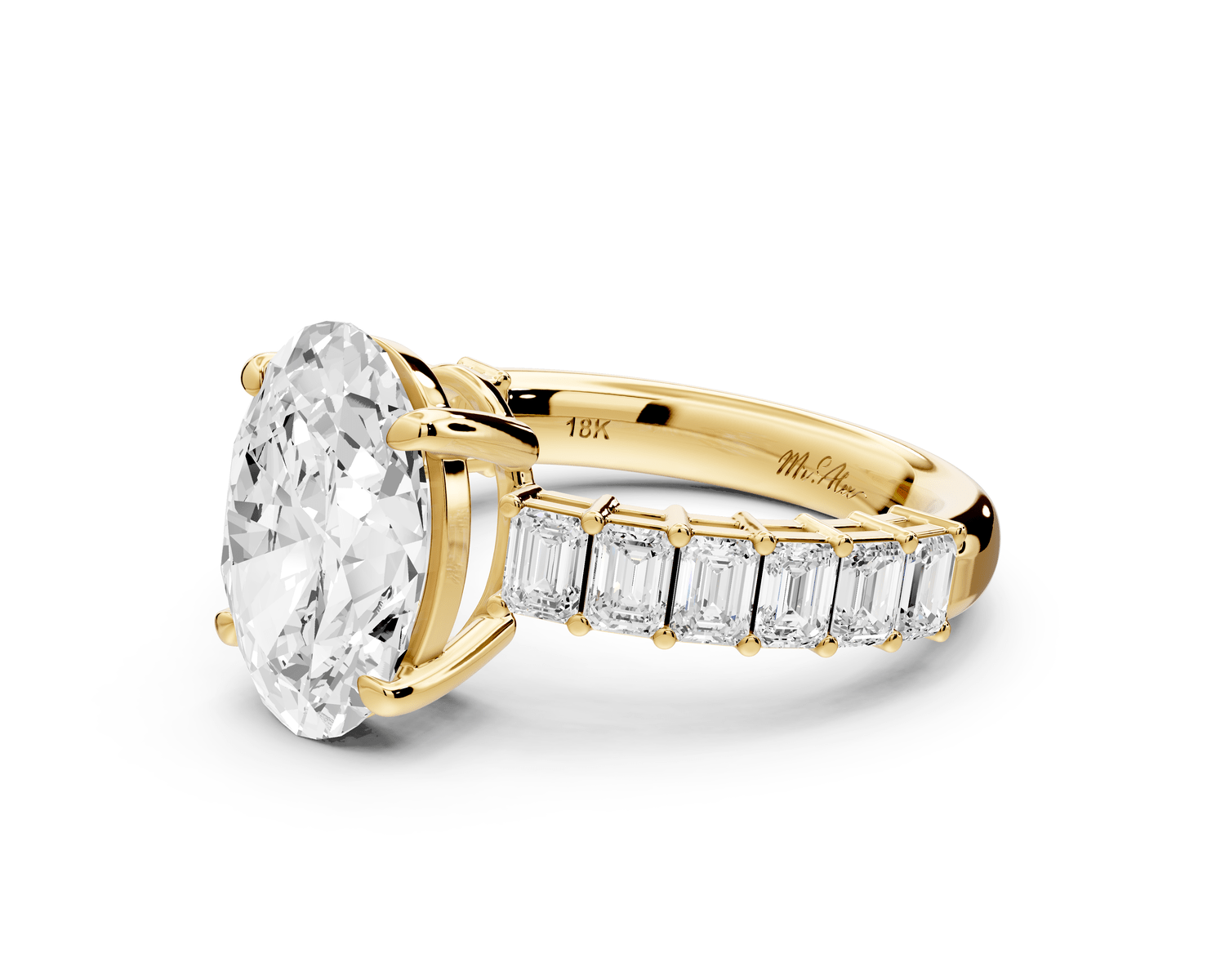 Violetta - 3ct 18k yellow gold oval diamond with emerald cut accent stones engagament ring - Mr. Alex Jewelry