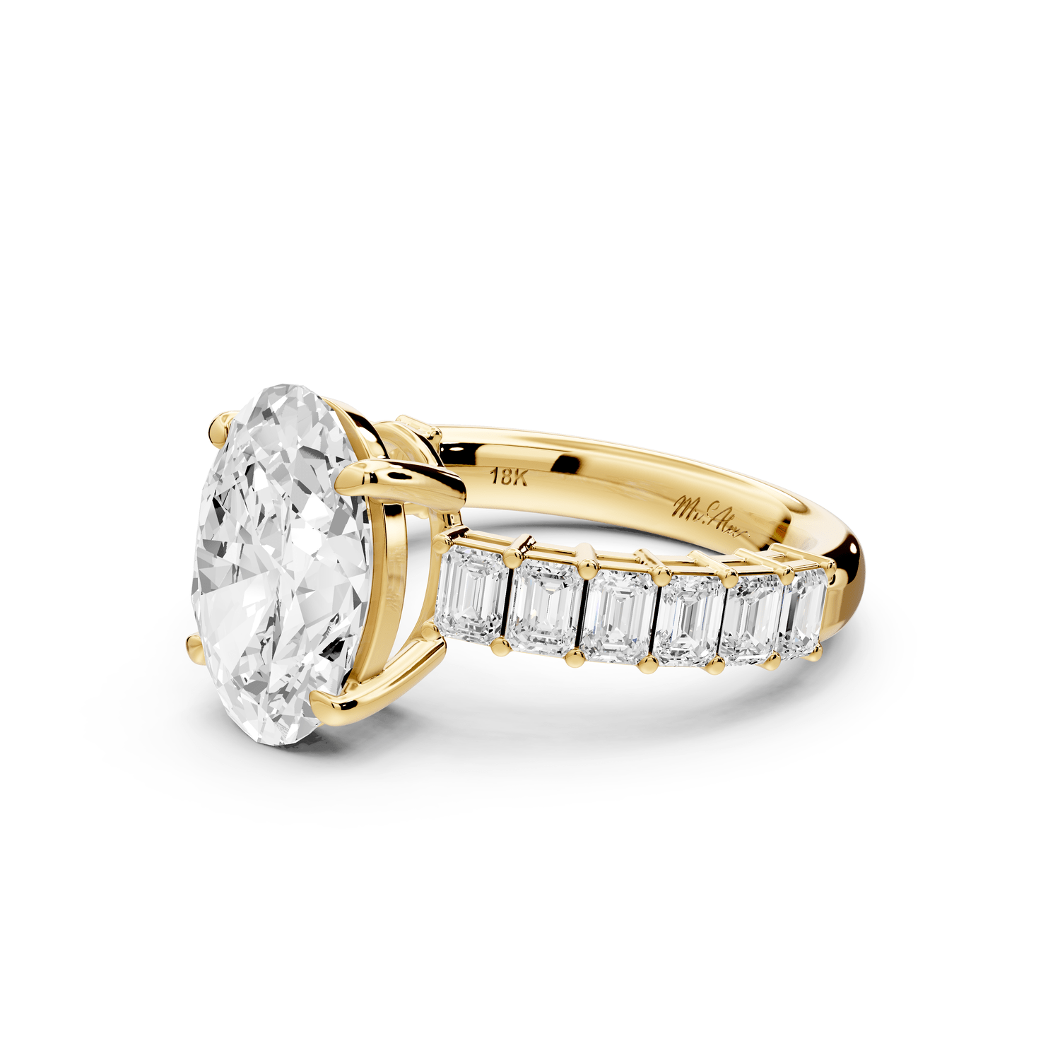 Violetta - 3ct 18k yellow gold oval diamond with emerald cut accent stones engagament ring - Mr. Alex Jewelry