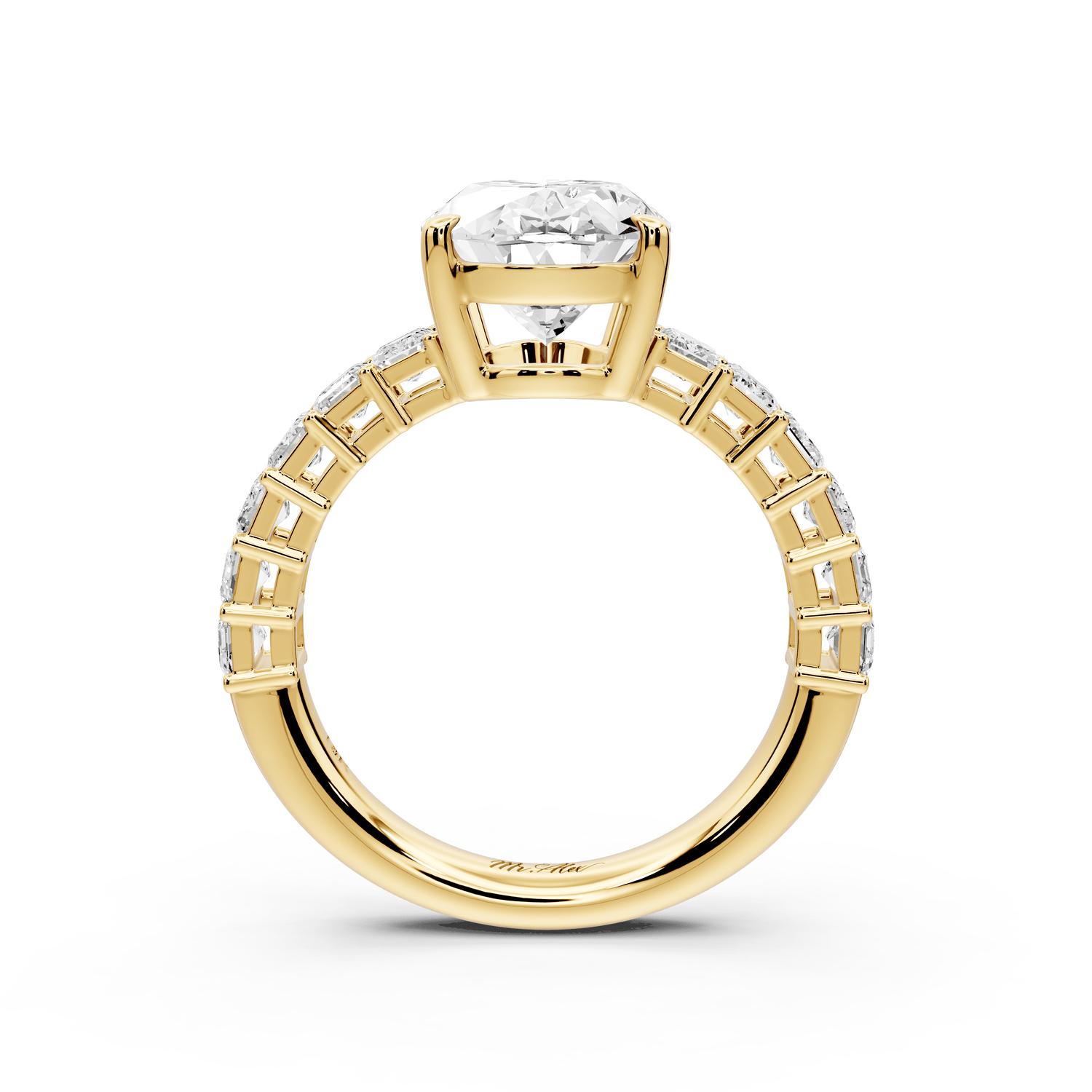 Violetta - 3ct 18k yellow gold oval diamond with emerald cut accent stones engagament ring - Mr. Alex Jewelry